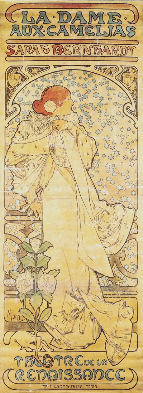 La Dame aux Camélias, z Sarah Bernhardt, 1890-1910 (litografia) autorstwa Alphonse Mucha