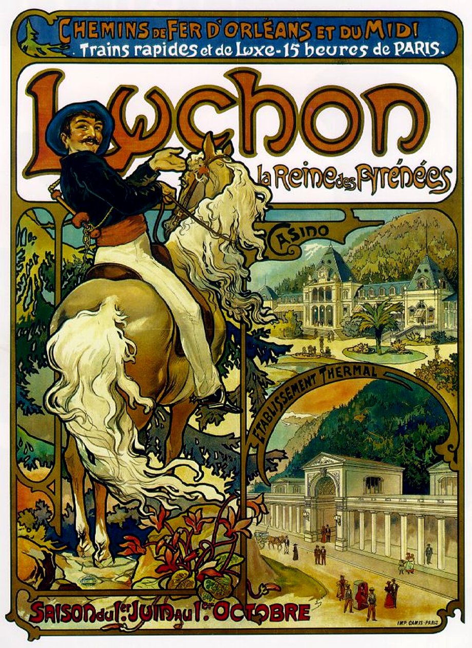 Plakat do pociągów do Luchon, Francja, 1895 autorstwa Alphonse Mucha