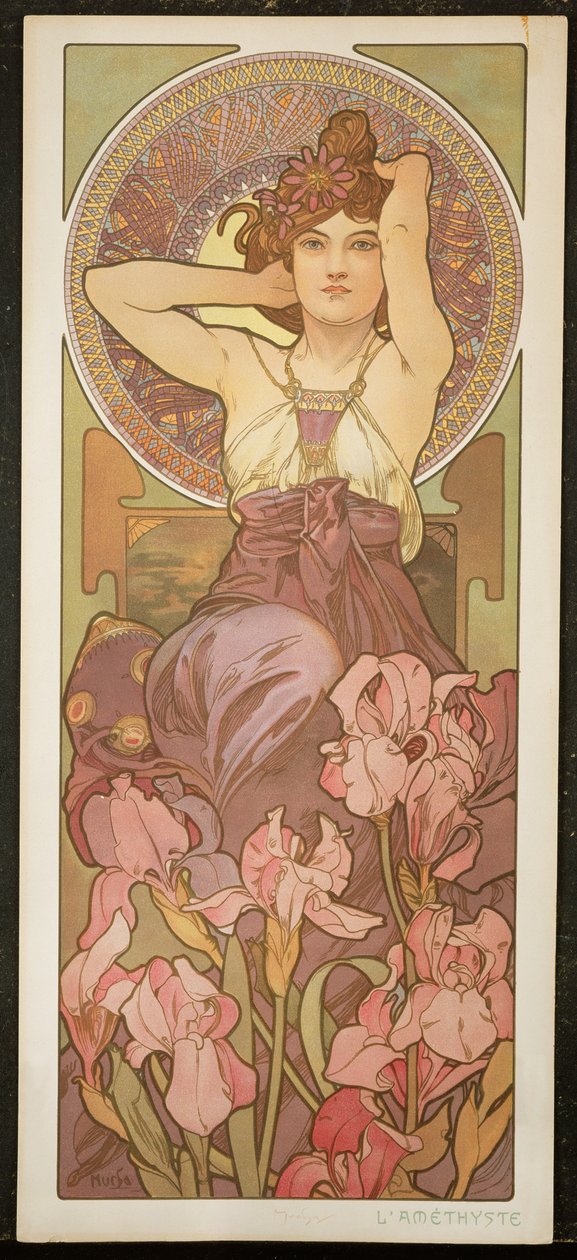 Kamienie szlachetne: ametyst, 1900 autorstwa Alphonse Mucha