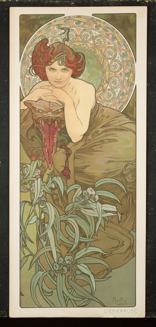 Kamienie szlachetne: Szmaragd, 1900 autorstwa Alphonse Mucha
