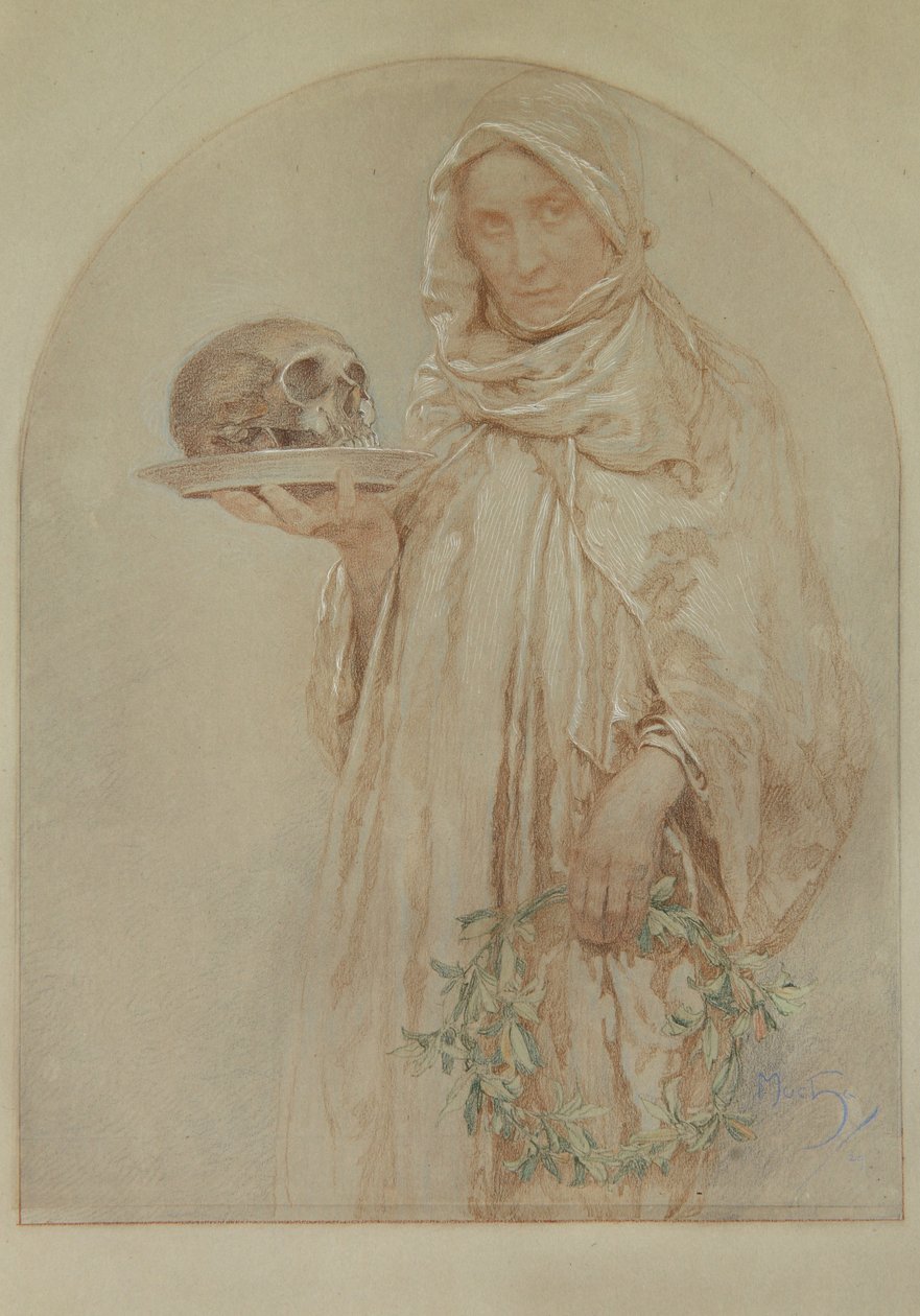 Czaszka, 1929 (pastel i tusz na papierze) autorstwa Alphonse Mucha