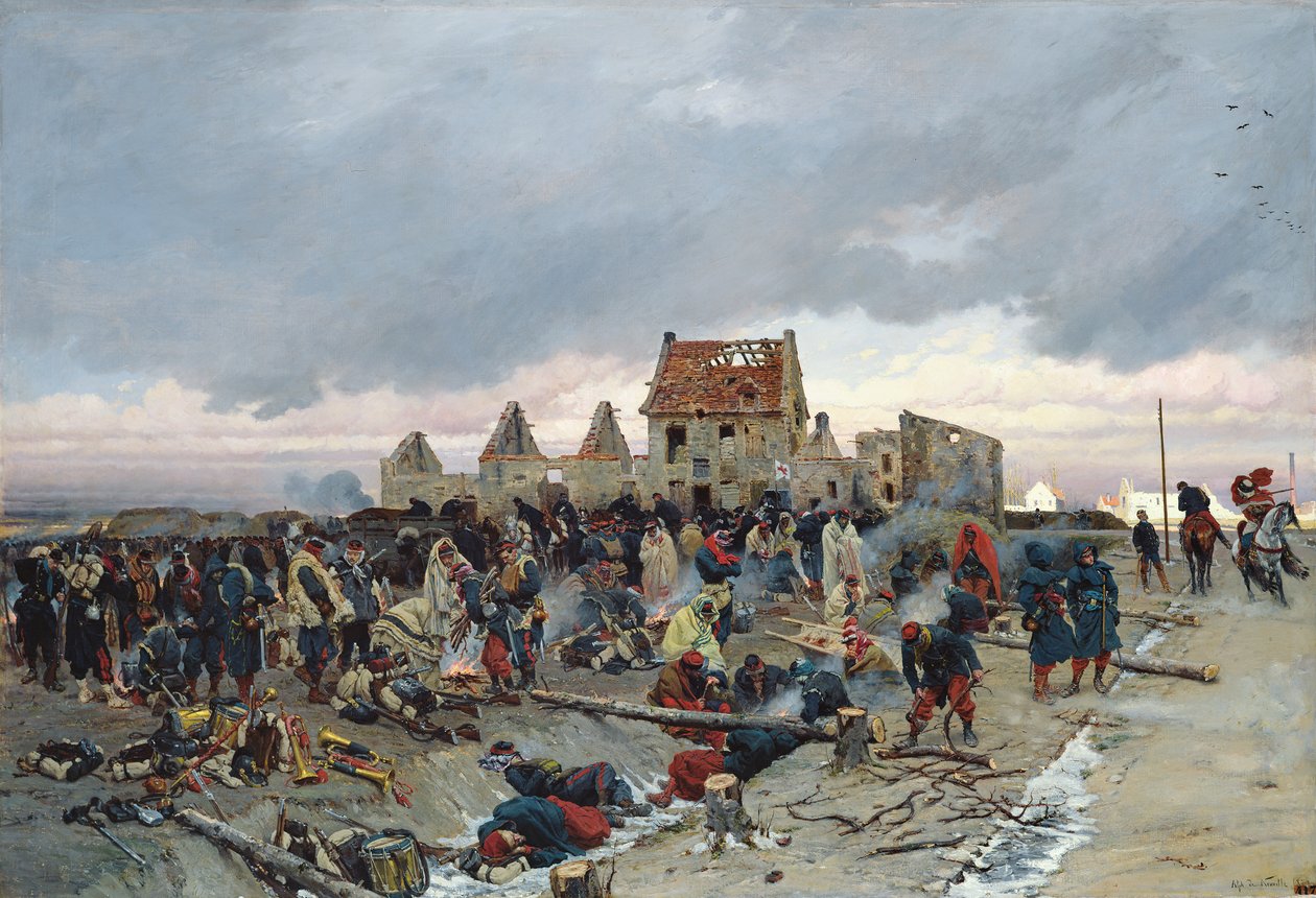 Biwak w Le Bourget po bitwie z 21 grudnia 1870, 1872 autorstwa Alphonse Marie de Neuville