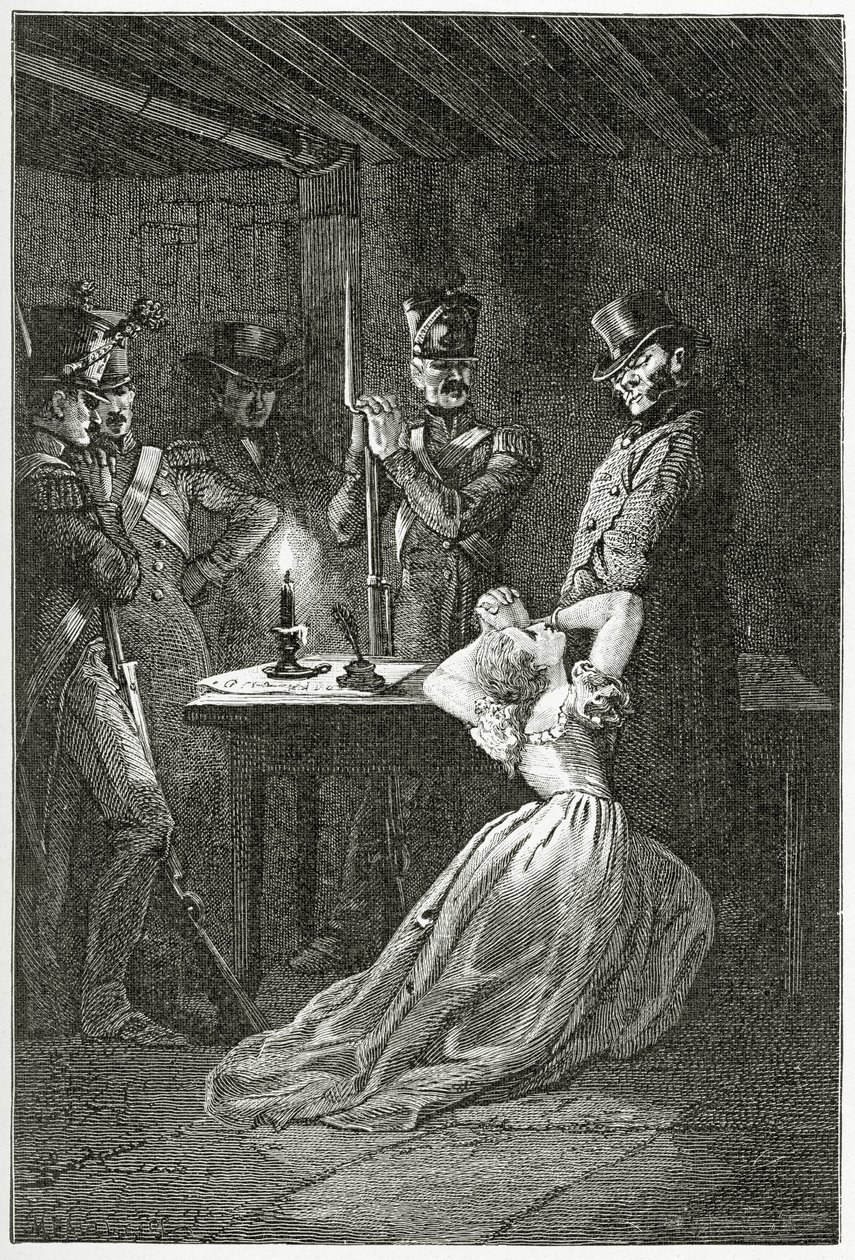 Ilustracja z Les Misérables, XIX w. (rycina bw) autorstwa Alphonse Marie de Neuville