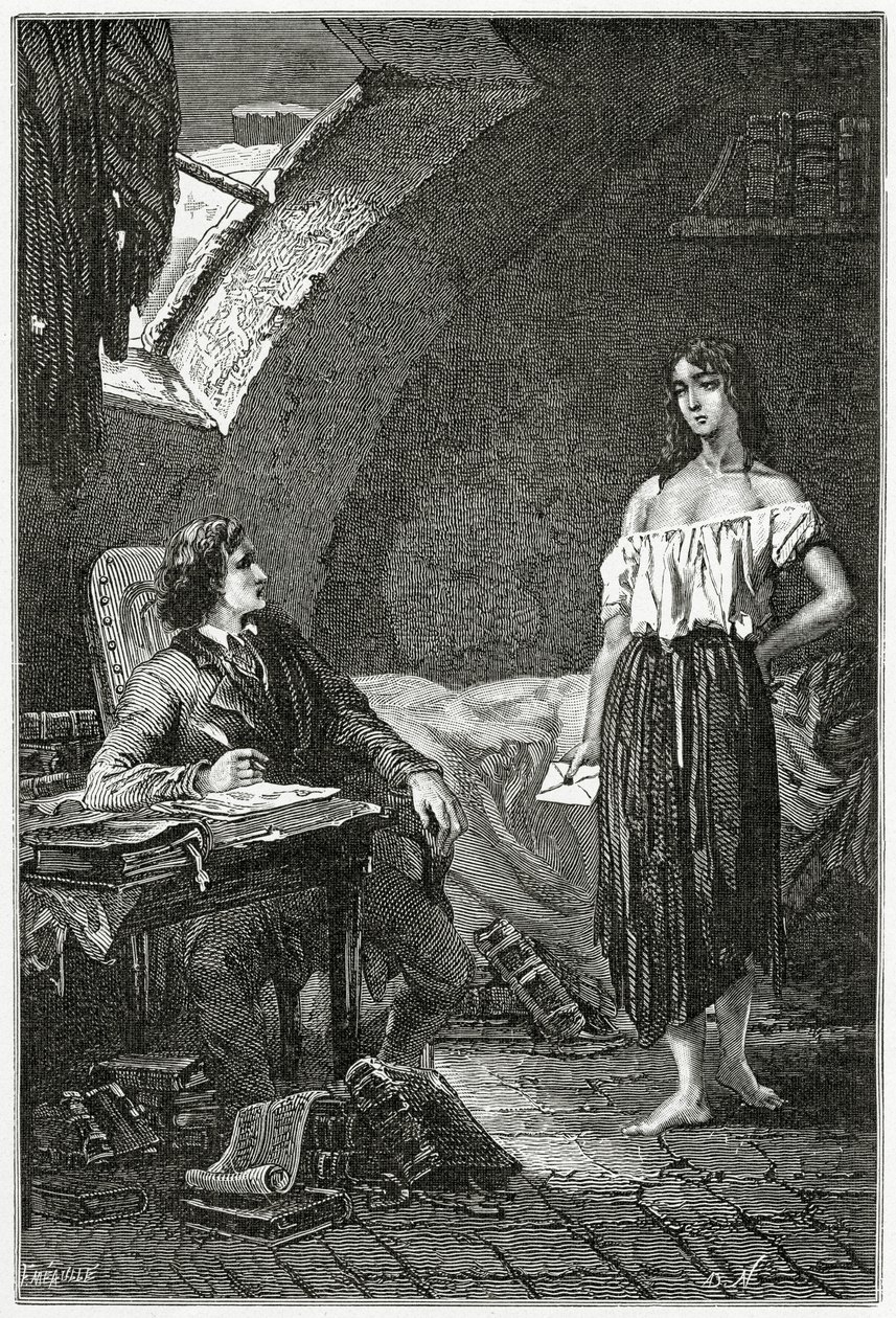 Ilustracja z Les Misérables, XIX w. (rycina bw) autorstwa Alphonse Marie de Neuville