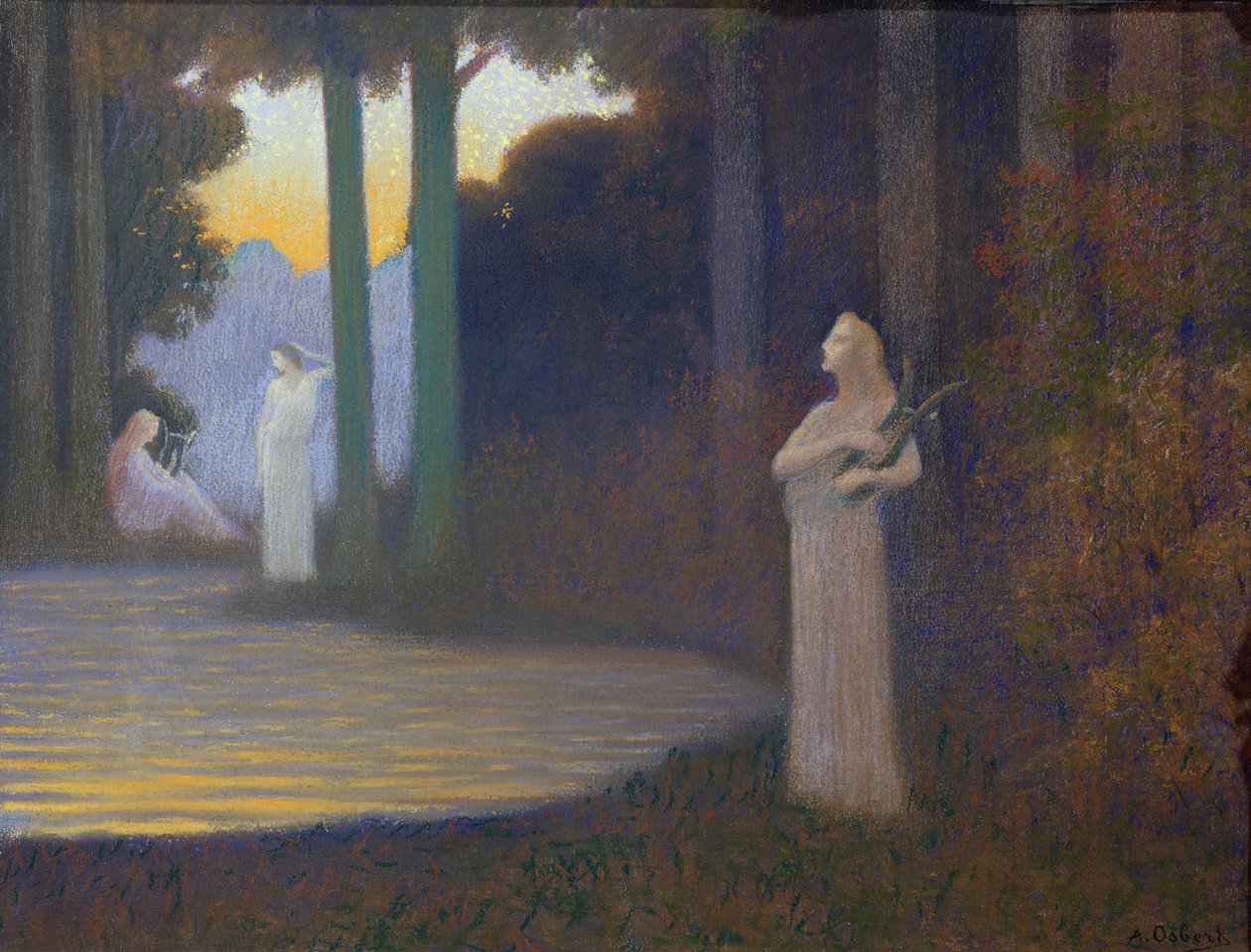 Liryzm w lesie, 1910 (pastel na papierze) autorstwa Alphonse Osbert