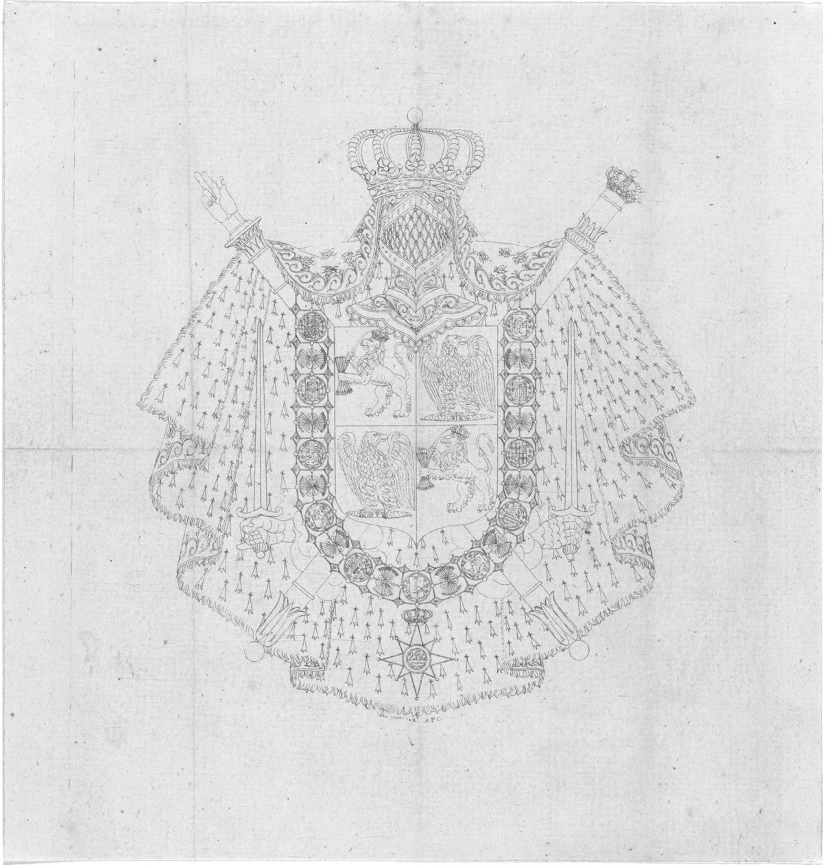 Projekt herbu Ludwika Napoleona jako władcy Królestwa Holandii autorstwa Alphonse Pierre Giraud