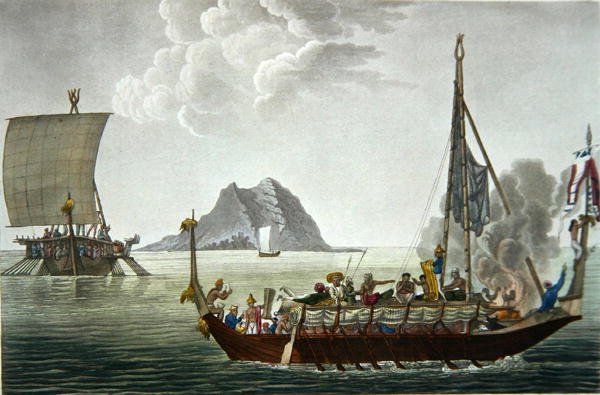 Widok Corocores wyspy Guebe, z wyspy Pisang, z „Voyage Autour du Monde sur les Corvettes de L
