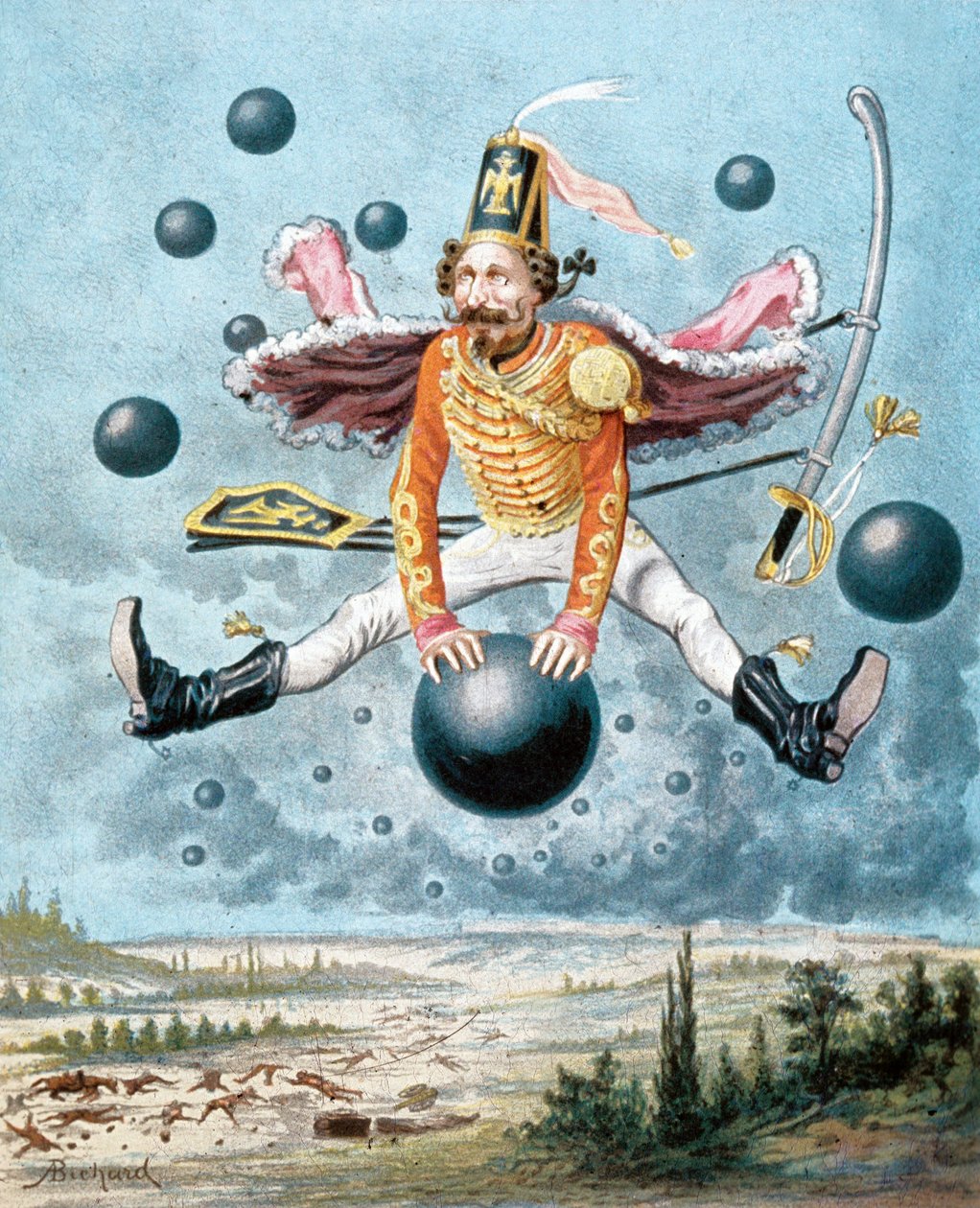 Zaskakujące przygody barona Munchausena, ilustracja Alphonse Adolphe Bichard (1879) autorstwa Alphonse Adolphe Bichard