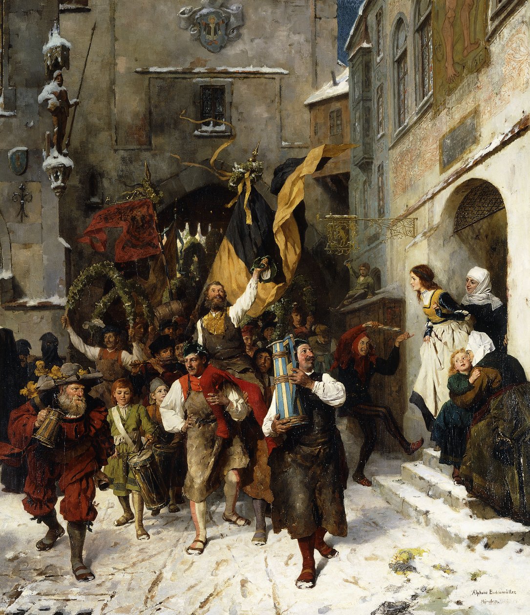 Pierwszy taniec Coopera; Pierwszy Schäfflertanz autorstwa Alphonse Bodenmuller