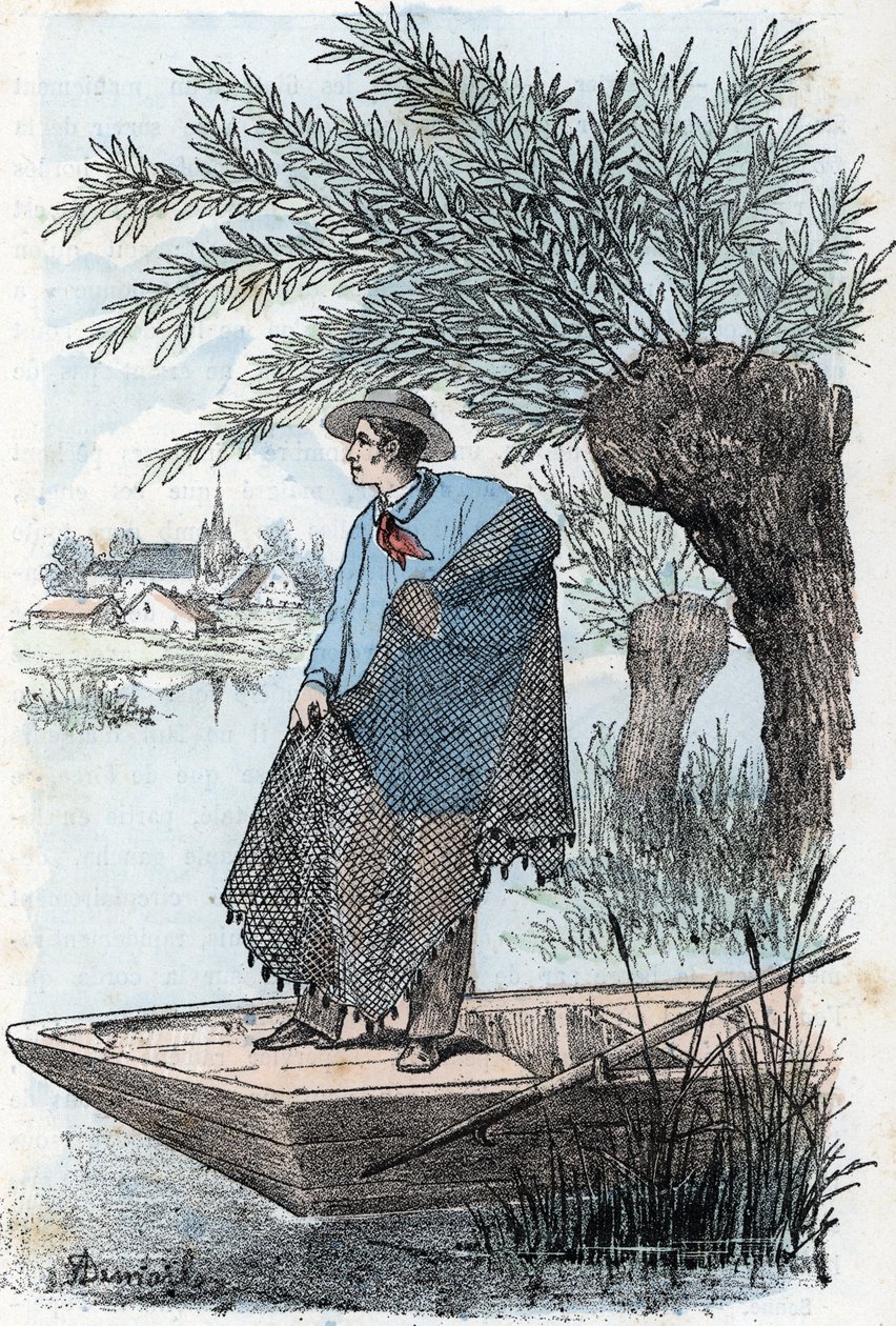 Grawerowanie sieci rybackich z „The Needs of Life” autorstwa Rengade autorstwa Alphonse Demarle