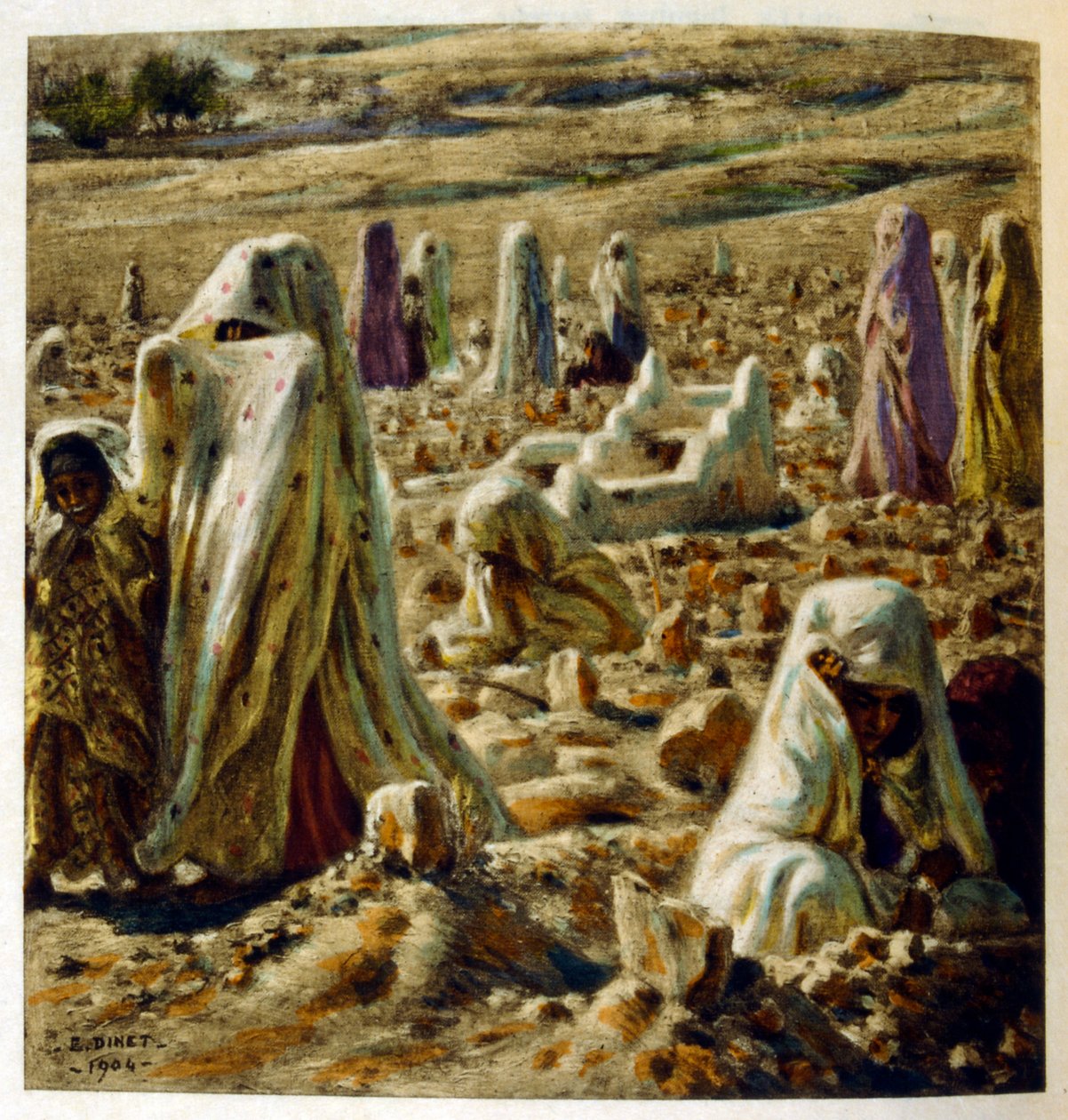 Ilustracja Dinet z „Mirages” Sceny z życia Arabów. 1906. Mirages, Scénes De La Vie Arab został zilustrowany przez Etienne Dinet z komentarzem Silmana Ben Ibrahima Bamera. Nasreddine Dinet urodził się jako Alphonse-Étienne Dinet; (1861-1929) był francuskim  autorstwa Alphonse Etienne Dinet