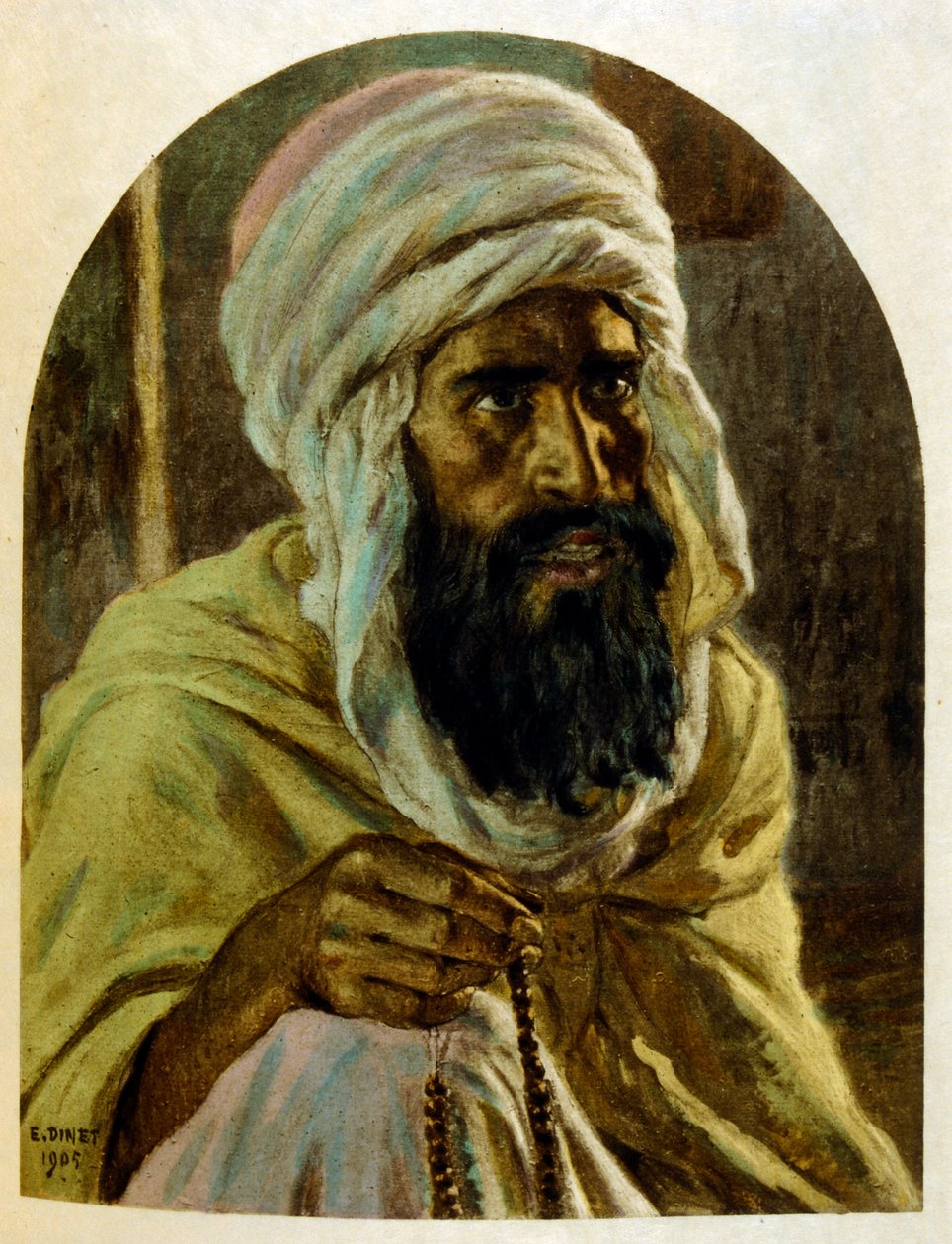 Ilustracja Dinet z „Mirages” Sceny z życia Arabów. 1906. Mirages, Scénes De La Vie Arab został zilustrowany przez Etienne Dinet z komentarzem Silmana Ben Ibrahima Bamera. Nasreddine Dinet urodził się jako Alphonse-Étienne Dinet; (1861-1929) był francuskim  autorstwa Alphonse Etienne Dinet