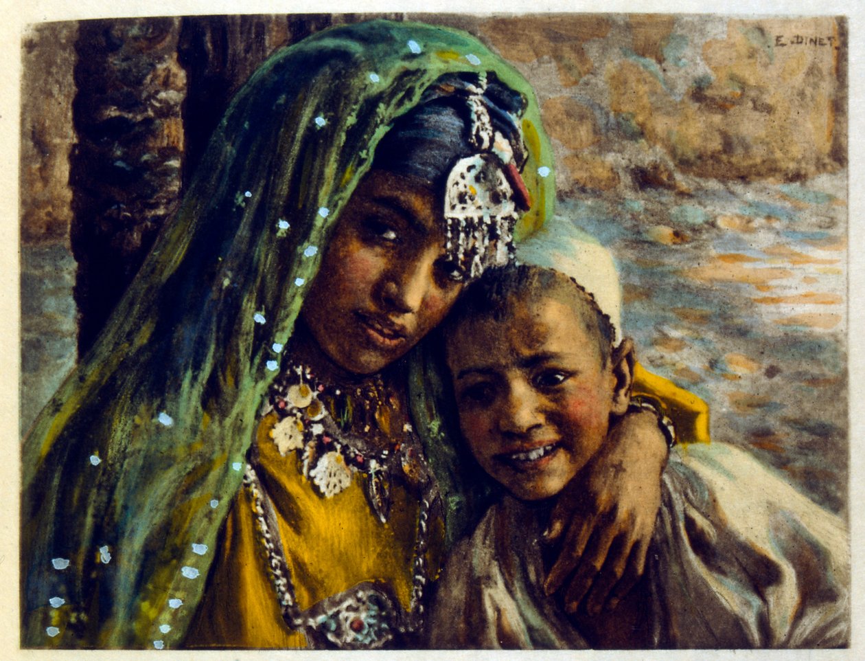 Ilustracja Dinet z „Mirages” Sceny z życia Arabów. 1906. Mirages, Scénes De La Vie Arab został zilustrowany przez Etienne Dinet z komentarzem Silmana Ben Ibrahima Bamera. Nasreddine Dinet urodził się jako Alphonse-Étienne Dinet; (1861-1929) był francuskim  autorstwa Alphonse Etienne Dinet