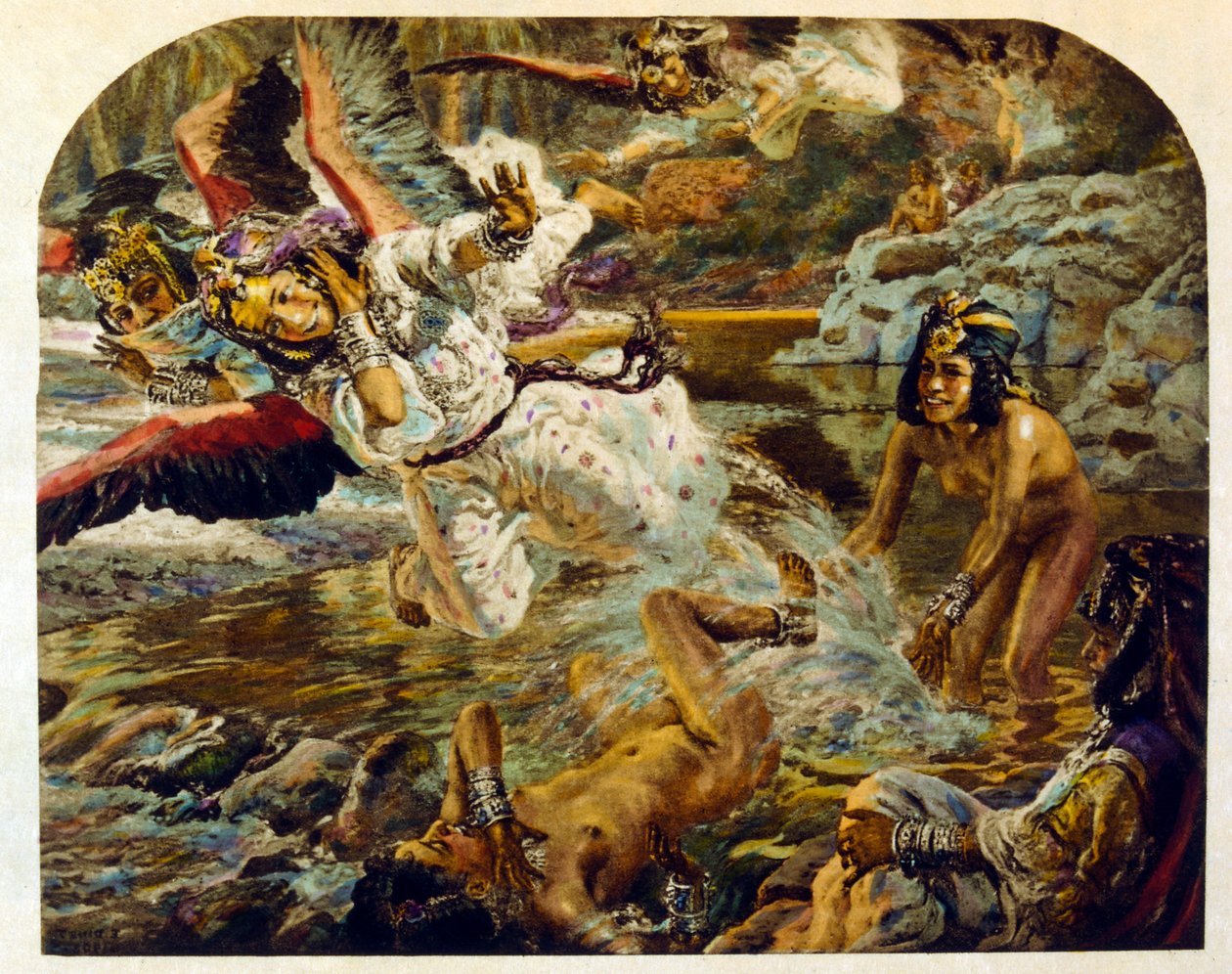 Ilustracja Dinet z „Mirages” Sceny z życia Arabów. 1906. Mirages, Scénes De La Vie Arab został zilustrowany przez Etienne Dinet z komentarzem Silmana Ben Ibrahima Bamera. Nasreddine Dinet urodził się jako Alphonse-Étienne Dinet; (1861-1929) był francuskim  autorstwa Alphonse Etienne Dinet