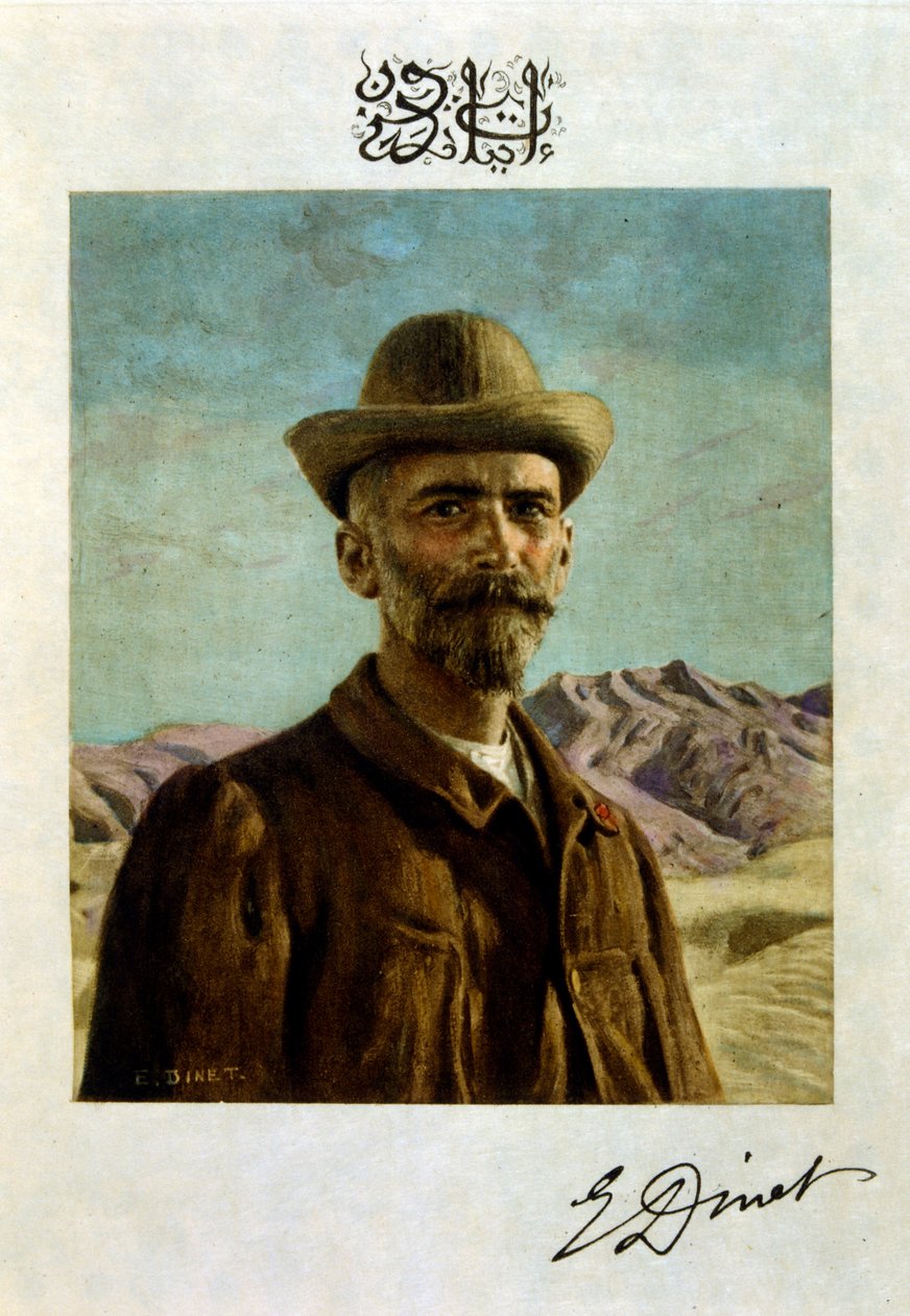 Ilustracja Dinet z „Mirages” Sceny z życia Arabów. 1906. Mirages, Scénes De La Vie Arab został zilustrowany przez Etienne Dinet z komentarzem Silmana Ben Ibrahima Bamera. Nasreddine Dinet urodził się jako Alphonse-Étienne Dinet; (1861-1929) był francuskim  autorstwa Alphonse Etienne Dinet
