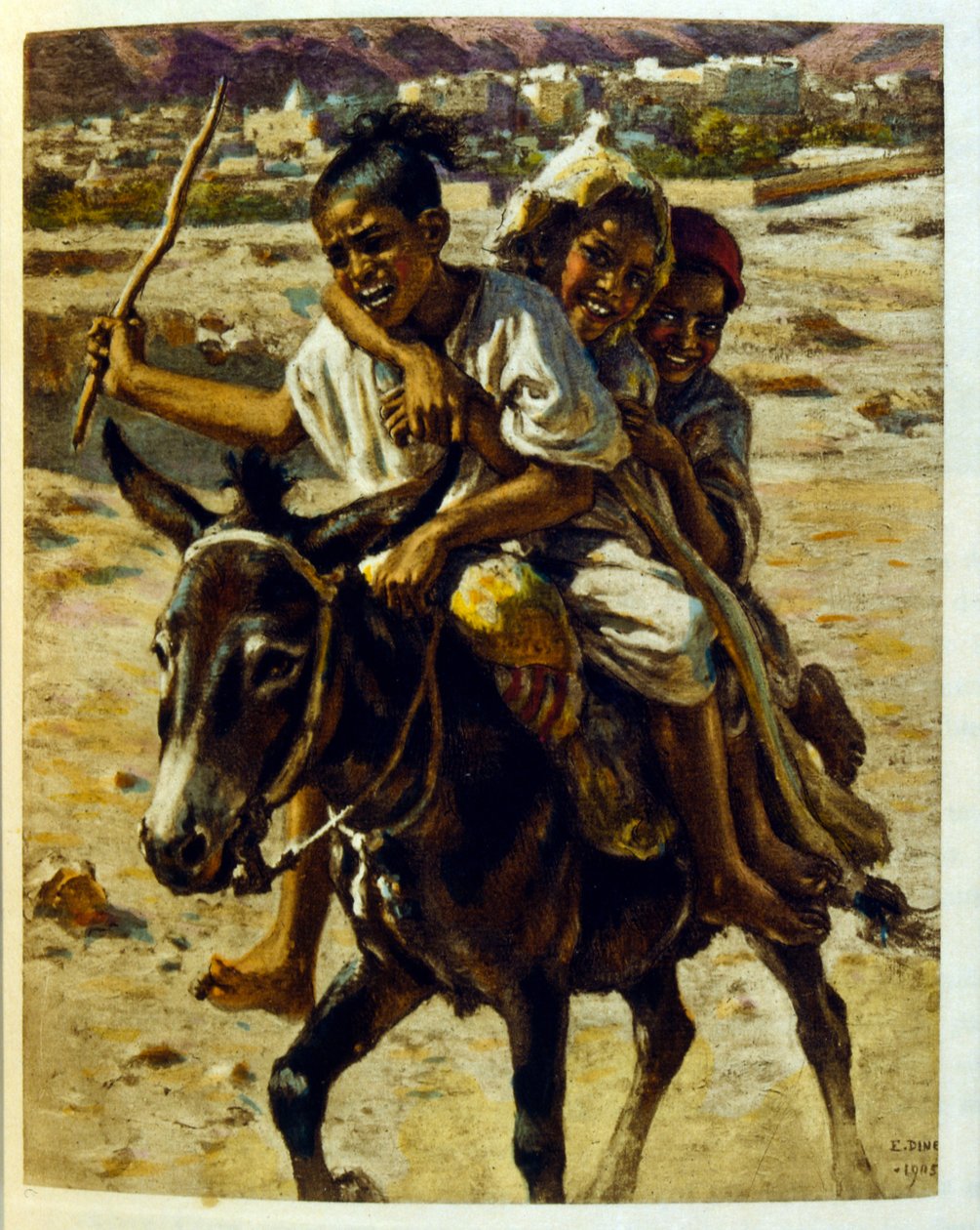 Ilustracja Dinet z „Mirages” Sceny z życia Arabów. 1906. Mirages, Scénes De La Vie Arab został zilustrowany przez Etienne Dinet z komentarzem Silmana Ben Ibrahima Bamera. Nasreddine Dinet urodził się jako Alphonse-Étienne Dinet; (1861-1929) był francuskim  autorstwa Alphonse Etienne Dinet