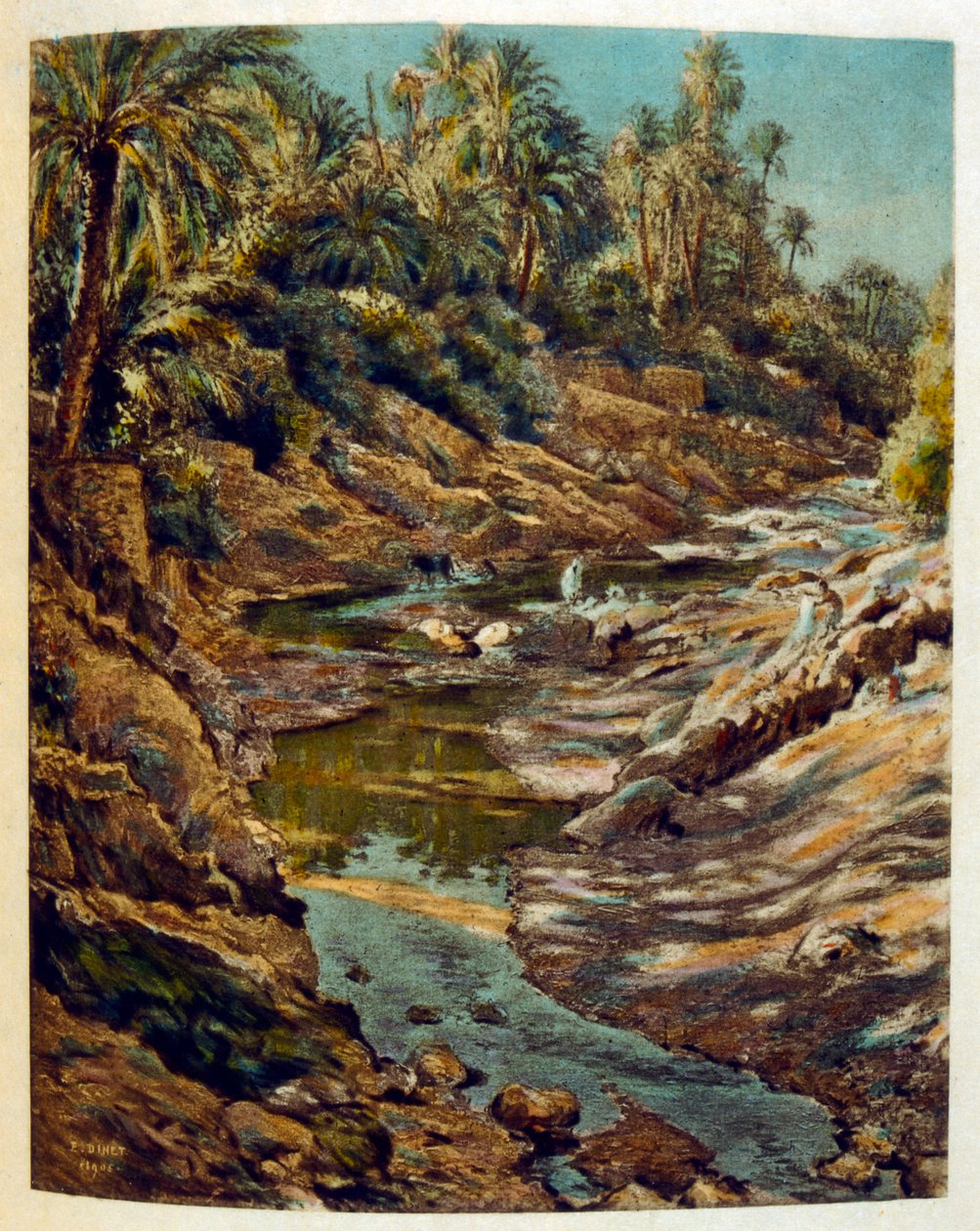 Ilustracja Dinet z „Mirages” Sceny z życia Arabów. 1906. Mirages, Scénes De La Vie Arab został zilustrowany przez Etienne Dinet z komentarzem Silmana Ben Ibrahima Bamera. Nasreddine Dinet urodził się jako Alphonse-Étienne Dinet; (1861-1929) był francuskim  autorstwa Alphonse Etienne Dinet