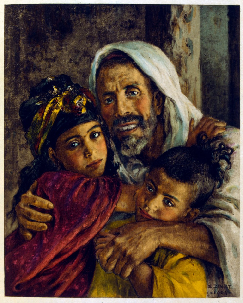 Ilustracja Dinet z „Mirages” Sceny z życia Arabów. 1906. Mirages, Scénes De La Vie Arab został zilustrowany przez Etienne Dinet z komentarzem Silmana Ben Ibrahima Bamera. Nasreddine Dinet urodził się jako Alphonse-Étienne Dinet; (1861-1929) był francuskim  autorstwa Alphonse Etienne Dinet