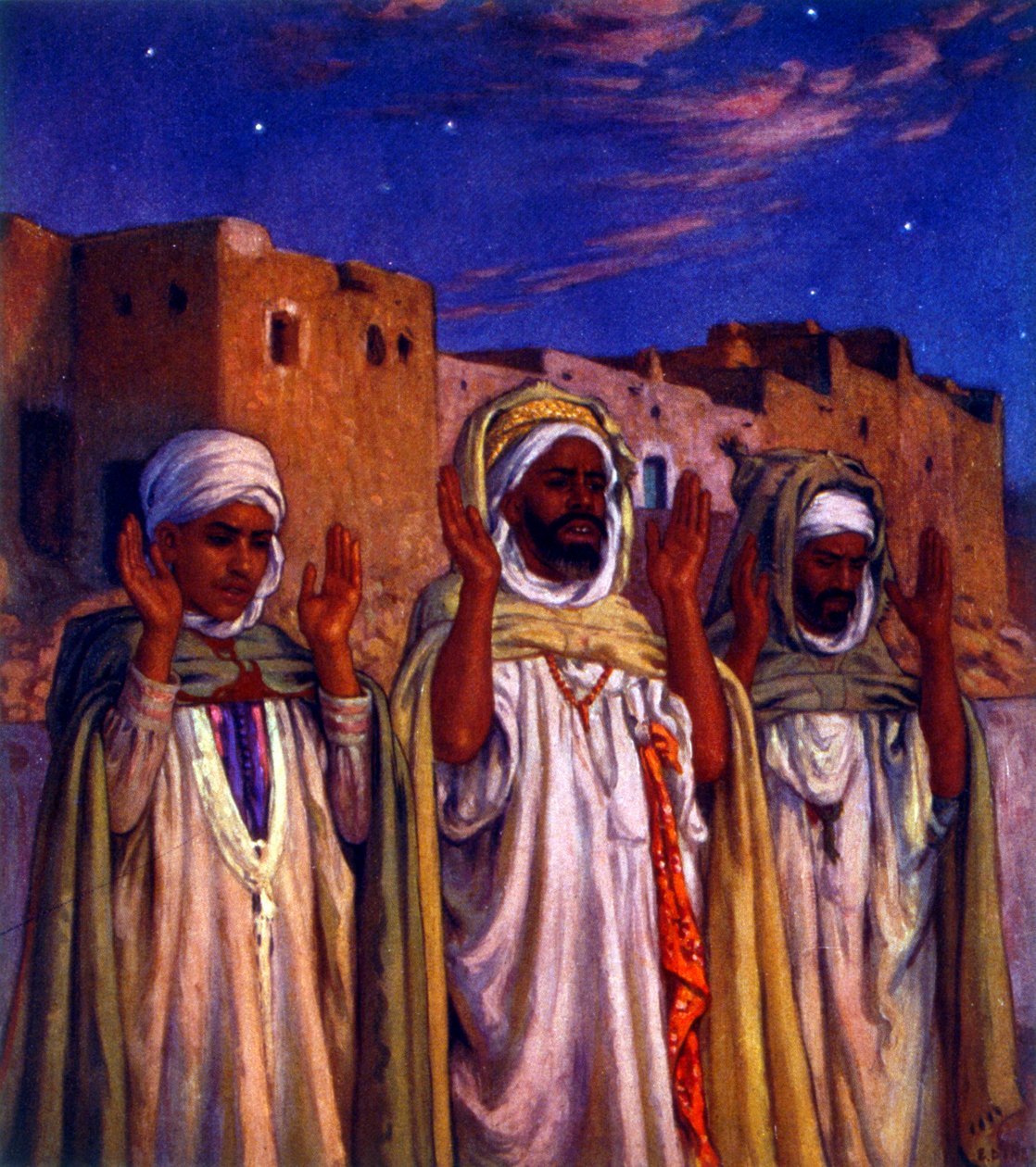 Ilustracja przedstawiająca muzułmańskich arabskich pielgrzymów w drodze do Mekki. przez Nasreddine Dinet (Alphonse-Étienne Dinet). 1861 1929 autorstwa Alphonse Etienne Dinet