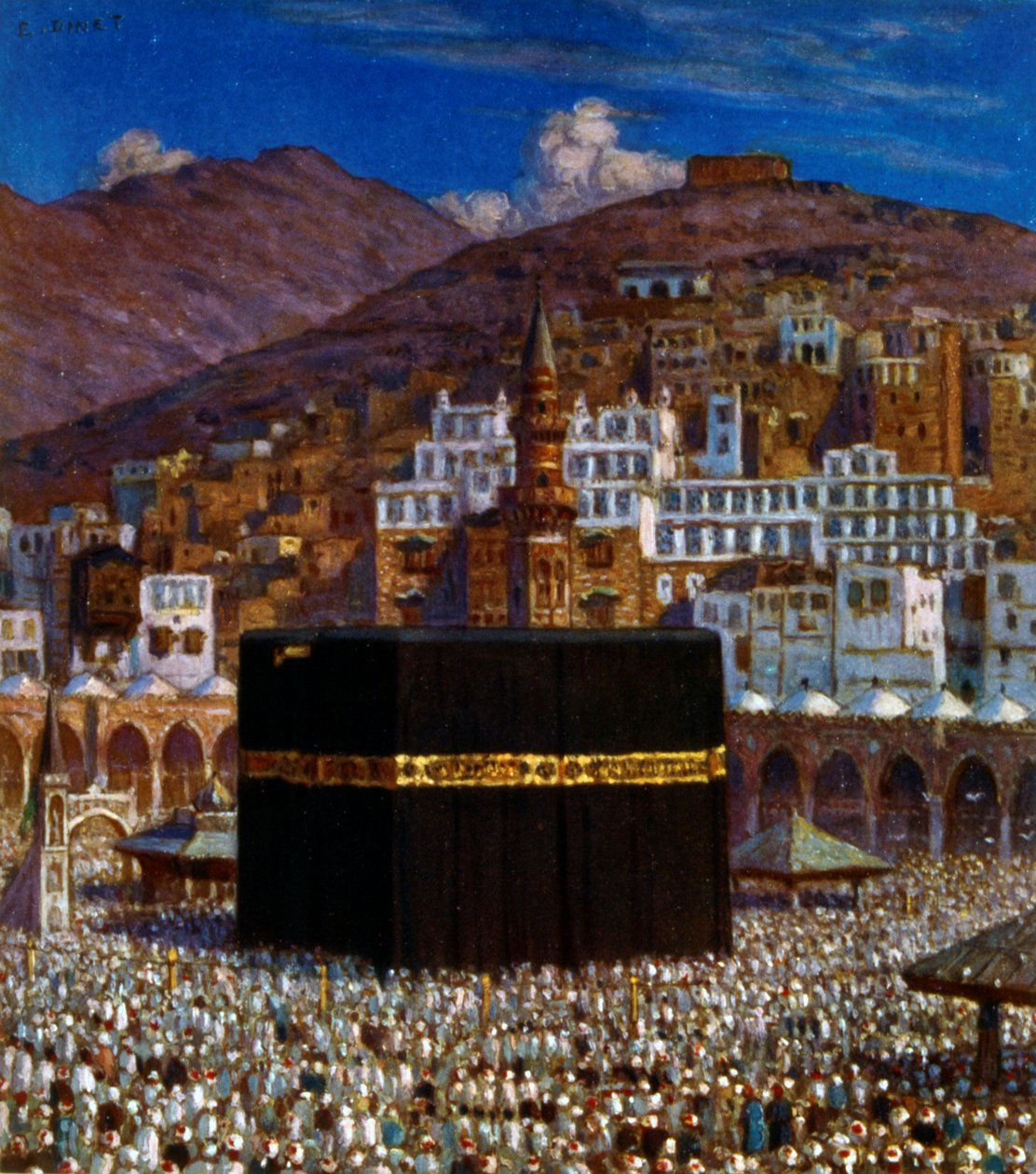 Ilustracja przedstawiająca muzułmańskich pielgrzymów w Kabbah w Mekce. przez Nasreddine Dinet (Alphonse-Étienne Dinet). 1861 1929 autorstwa Alphonse Etienne Dinet