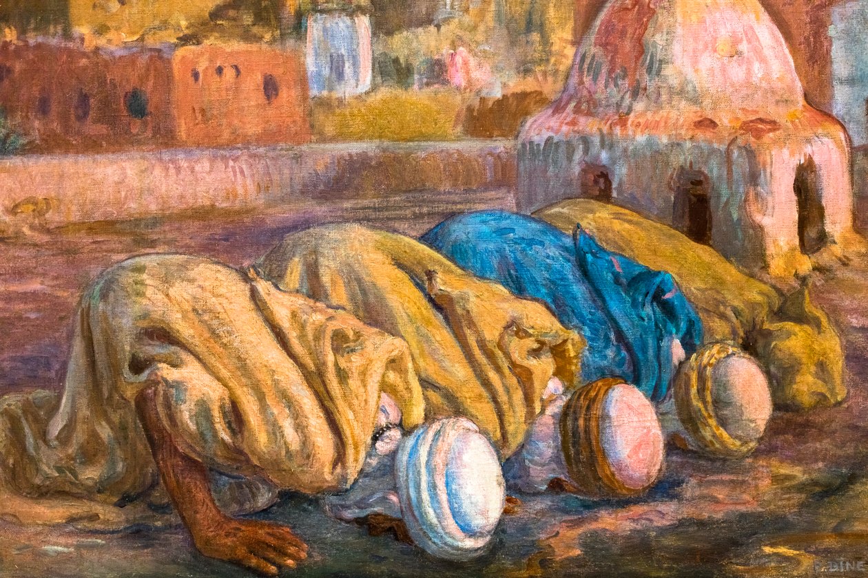 Modlitwa na tarasie w Bou-Saada lub Es-Sojoud (olej na płótnie) autorstwa Alphonse Etienne Dinet