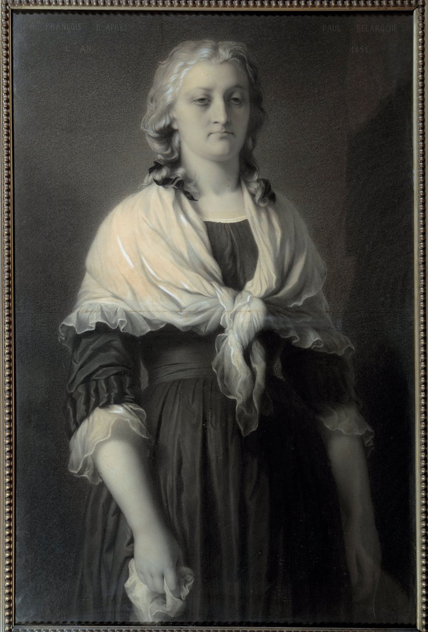 Portret królowej Marii Antoniny (1755-1793) w Concierge Królowa reprezentowana w 1793 roku nosi żałobę. Rysunek węglem autorstwa Alphonse Francois (1814-1888) 1851 Nd. 0,72x1,11 m Malmaison, musee du chateau autorstwa Alphonse François