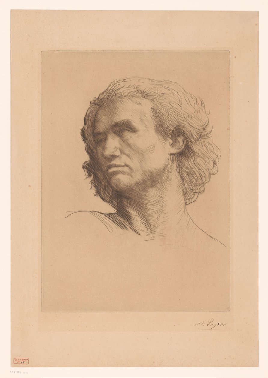 Głowa mężczyzny autorstwa Alphonse Legros (signed by artist)