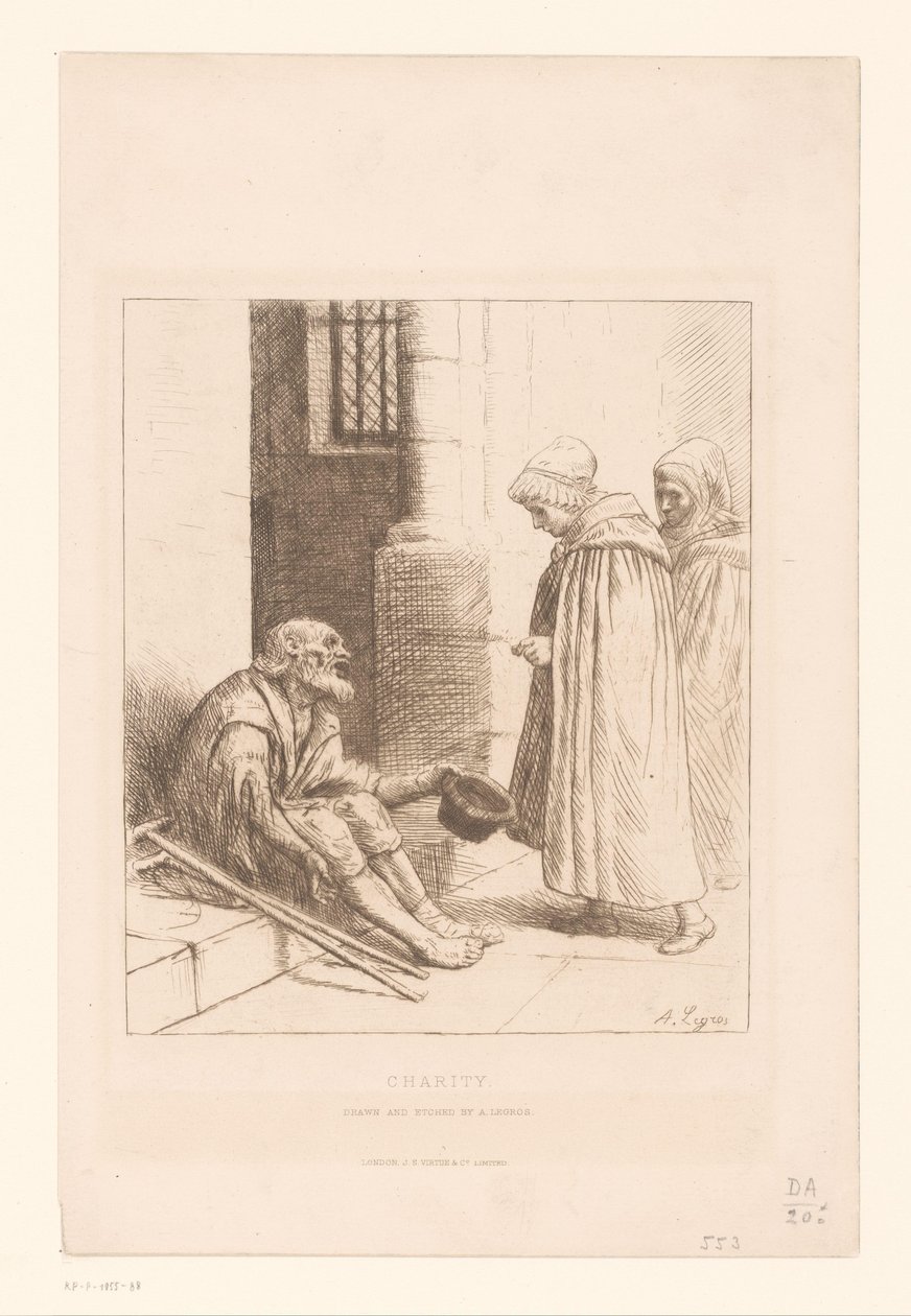 Żebrak na schodach Dobroczynność (tytuł na obiekcie) autorstwa Alphonse Legros