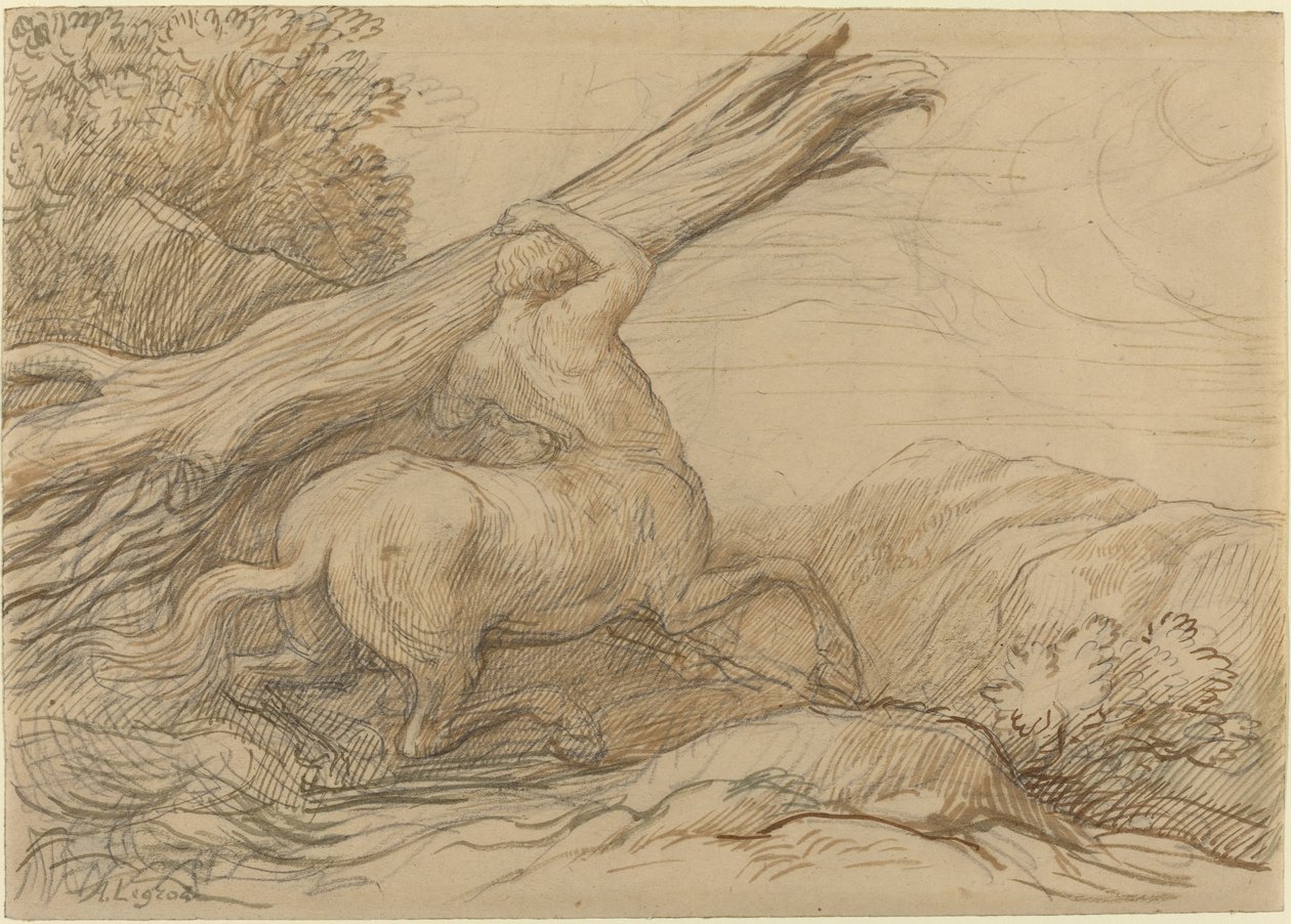 Centaur niosący pień drzewa autorstwa Alphonse Legros