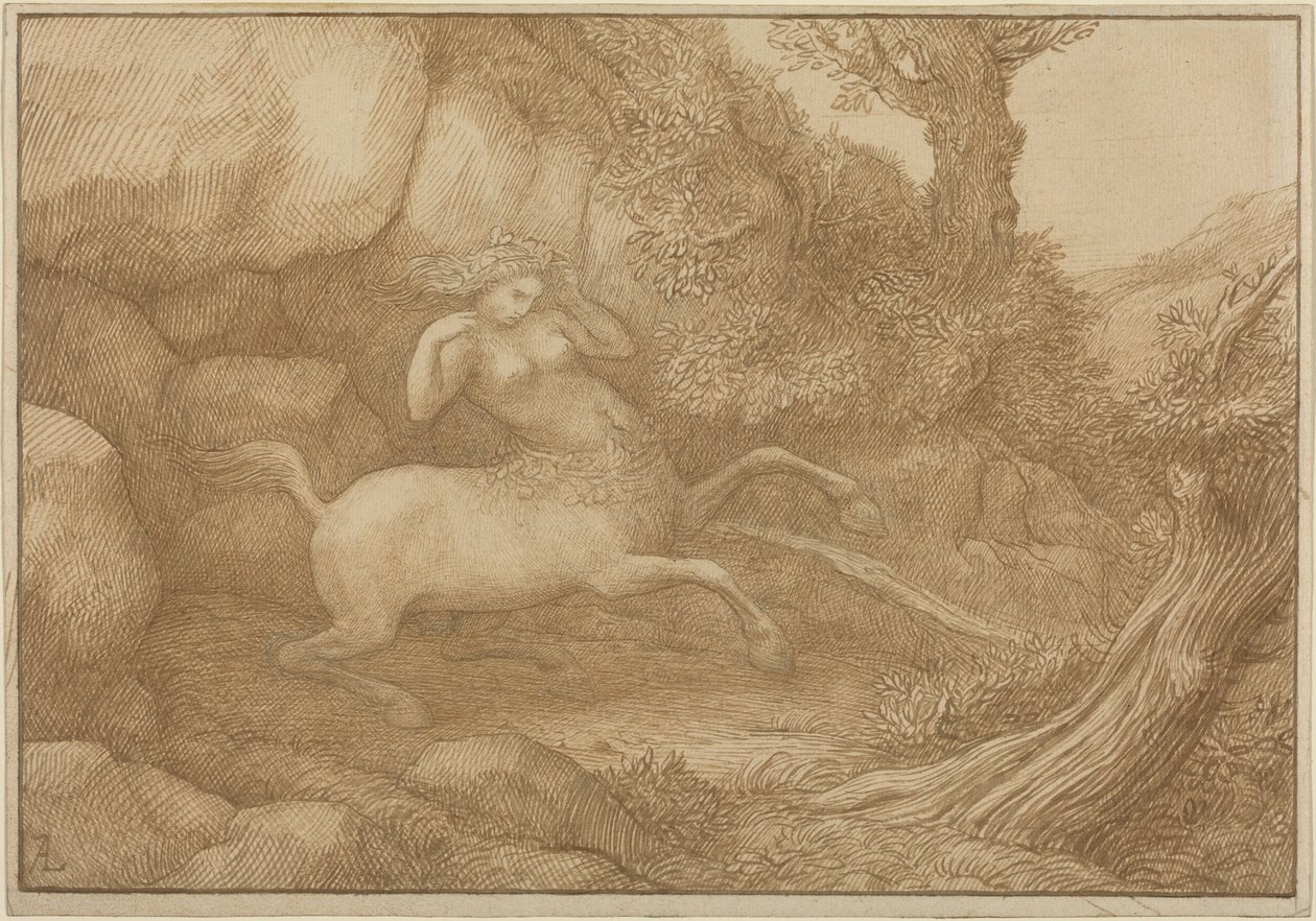 Kobieta Centaur (pióro i brązowy tusz na graficie na papierze woven) autorstwa Alphonse Legros