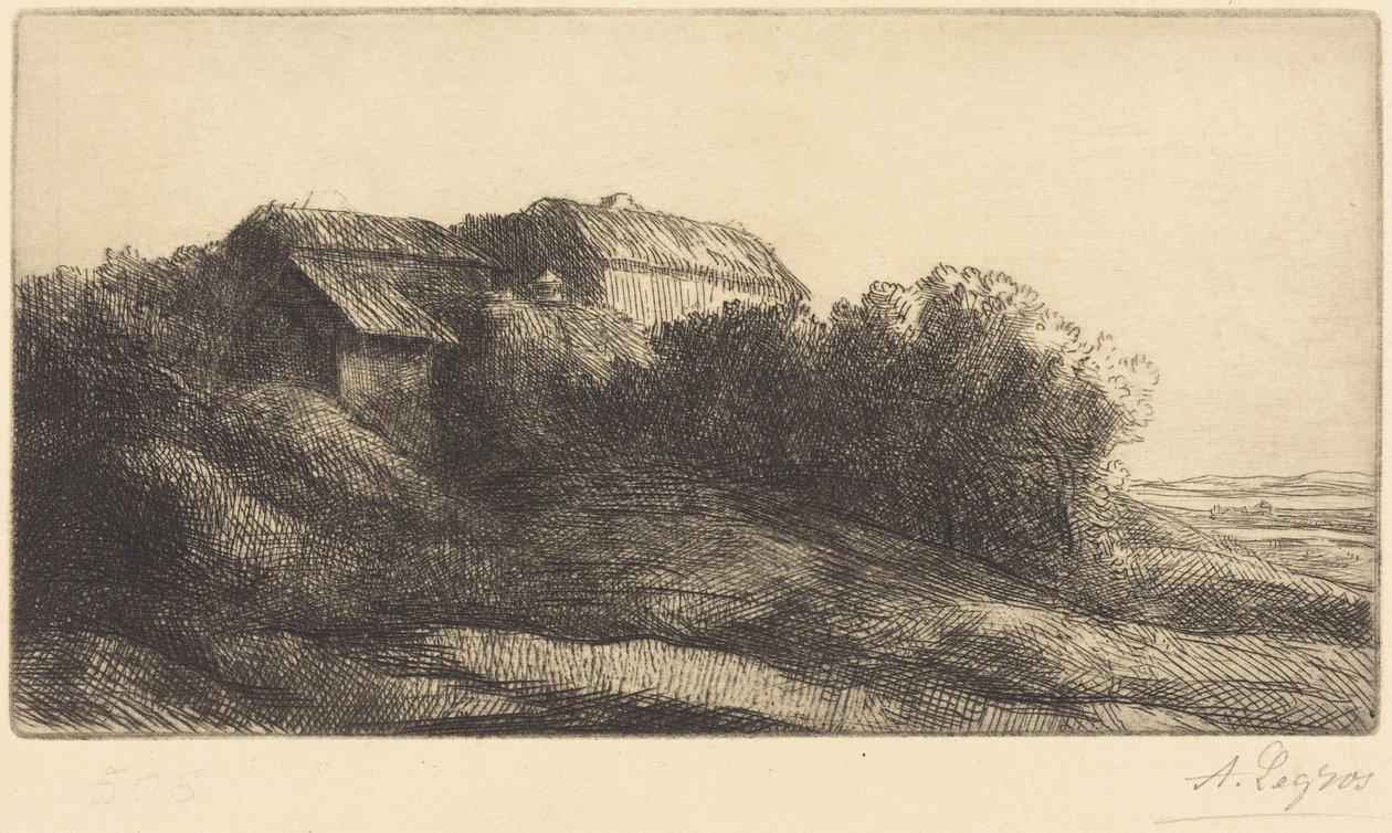 Domek na zboczu wzgórza (Chaumiere sur le coteau) autorstwa Alphonse Legros