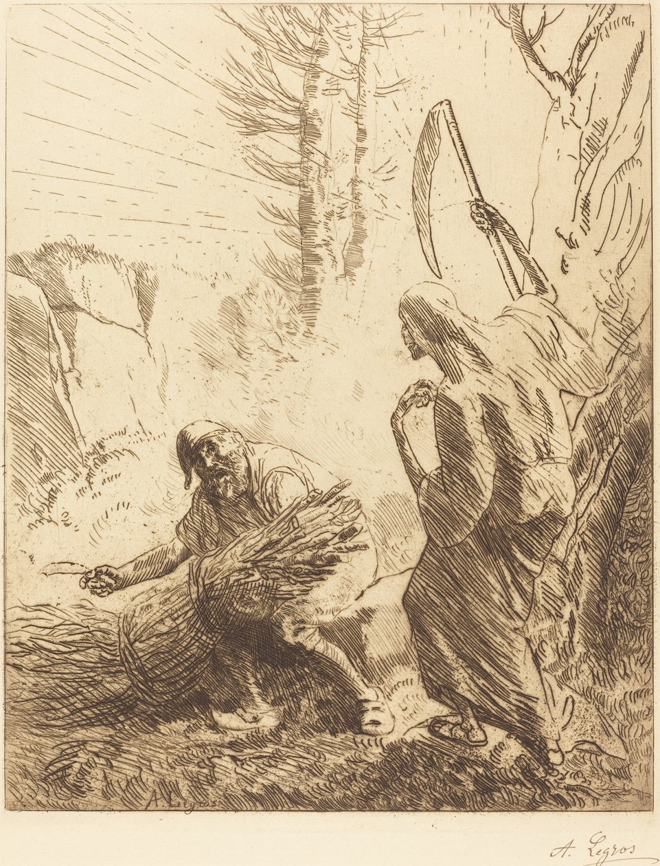 Śmierć i drwal, trzecia płyta (La mort et le bucheron) autorstwa Alphonse Legros