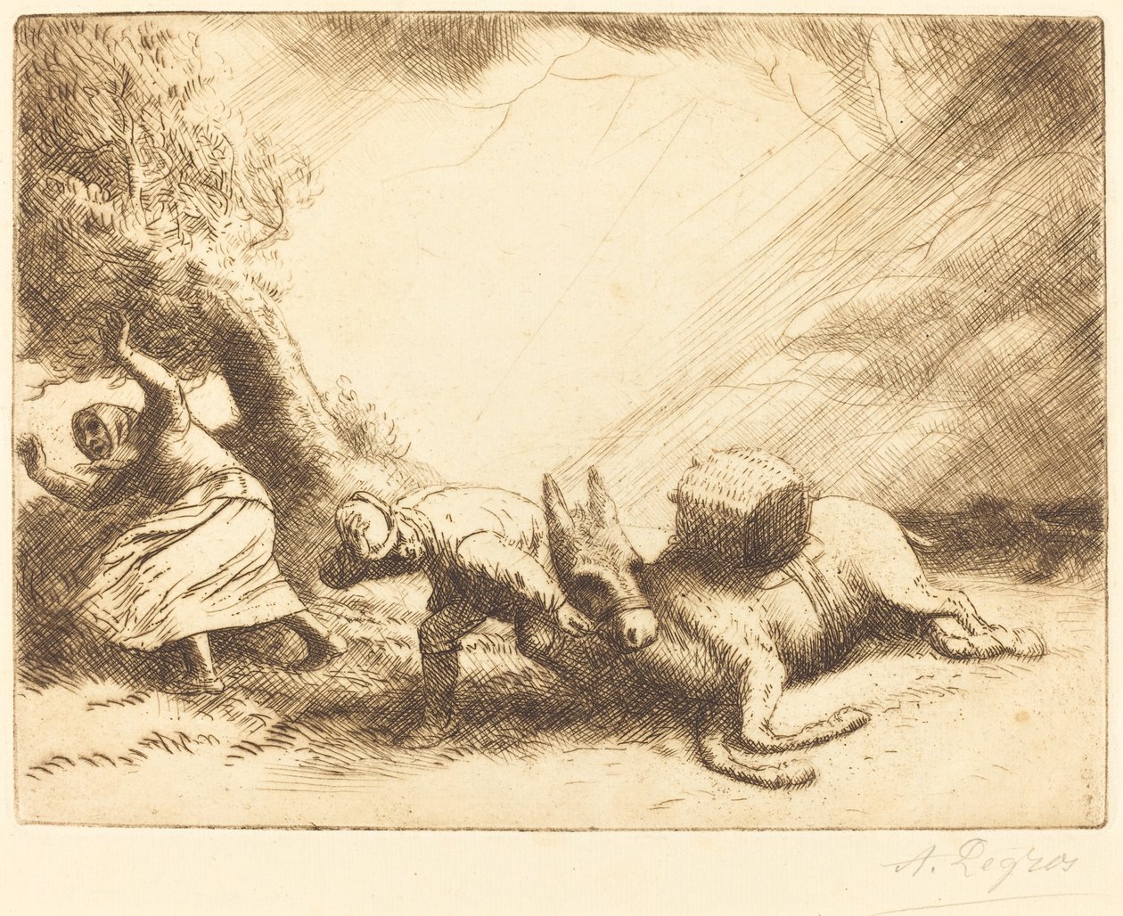 Osioł zdenerwowany przez burzę autorstwa Alphonse Legros