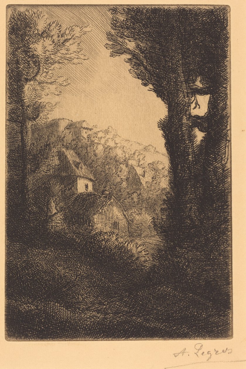 Gospodarstwo na nasłonecznionym zboczu (Gospodarstwo na zboczu; Efekt słońca na zboczu) autorstwa Alphonse Legros