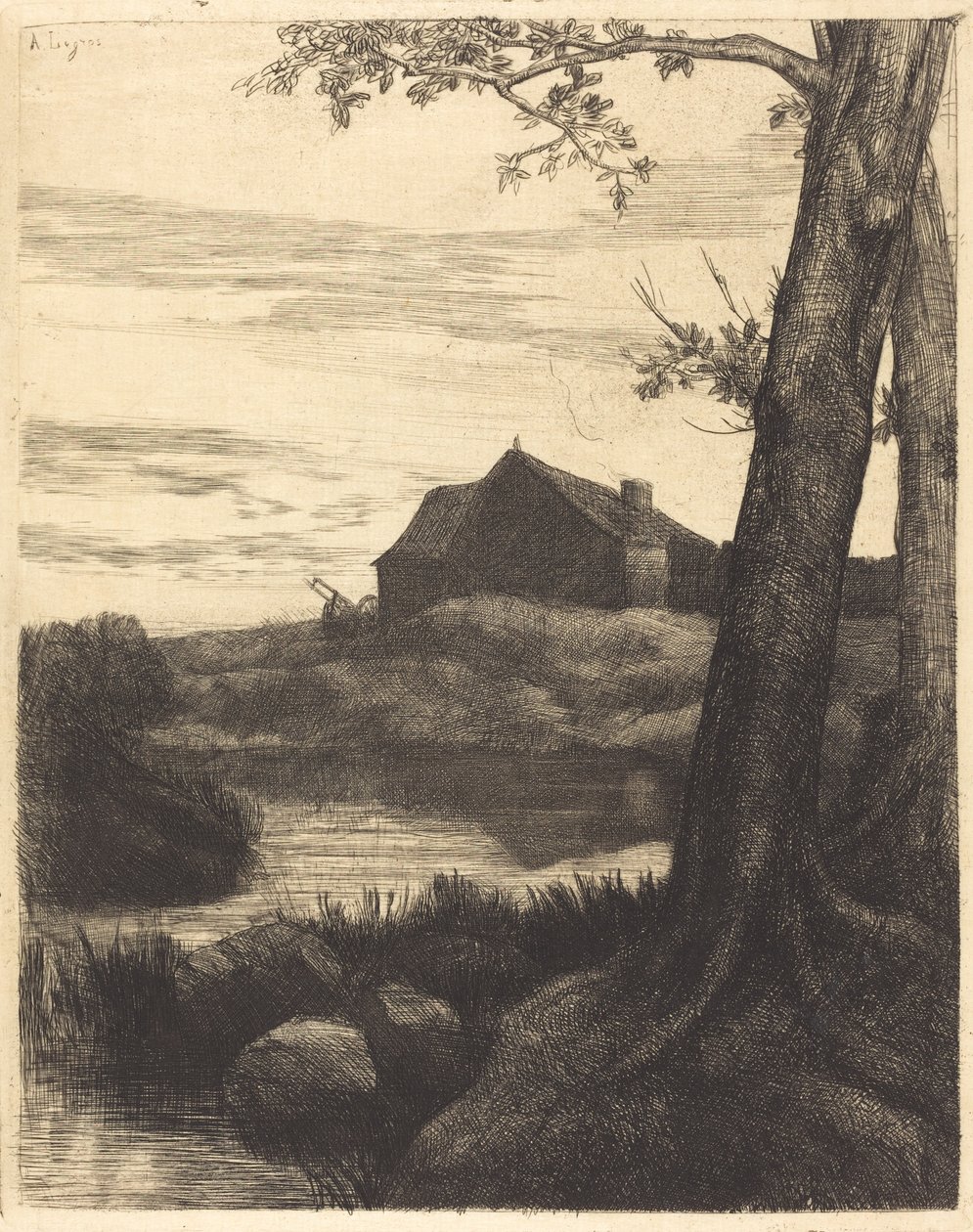 Farma z dużym drzewem autorstwa Alphonse Legros