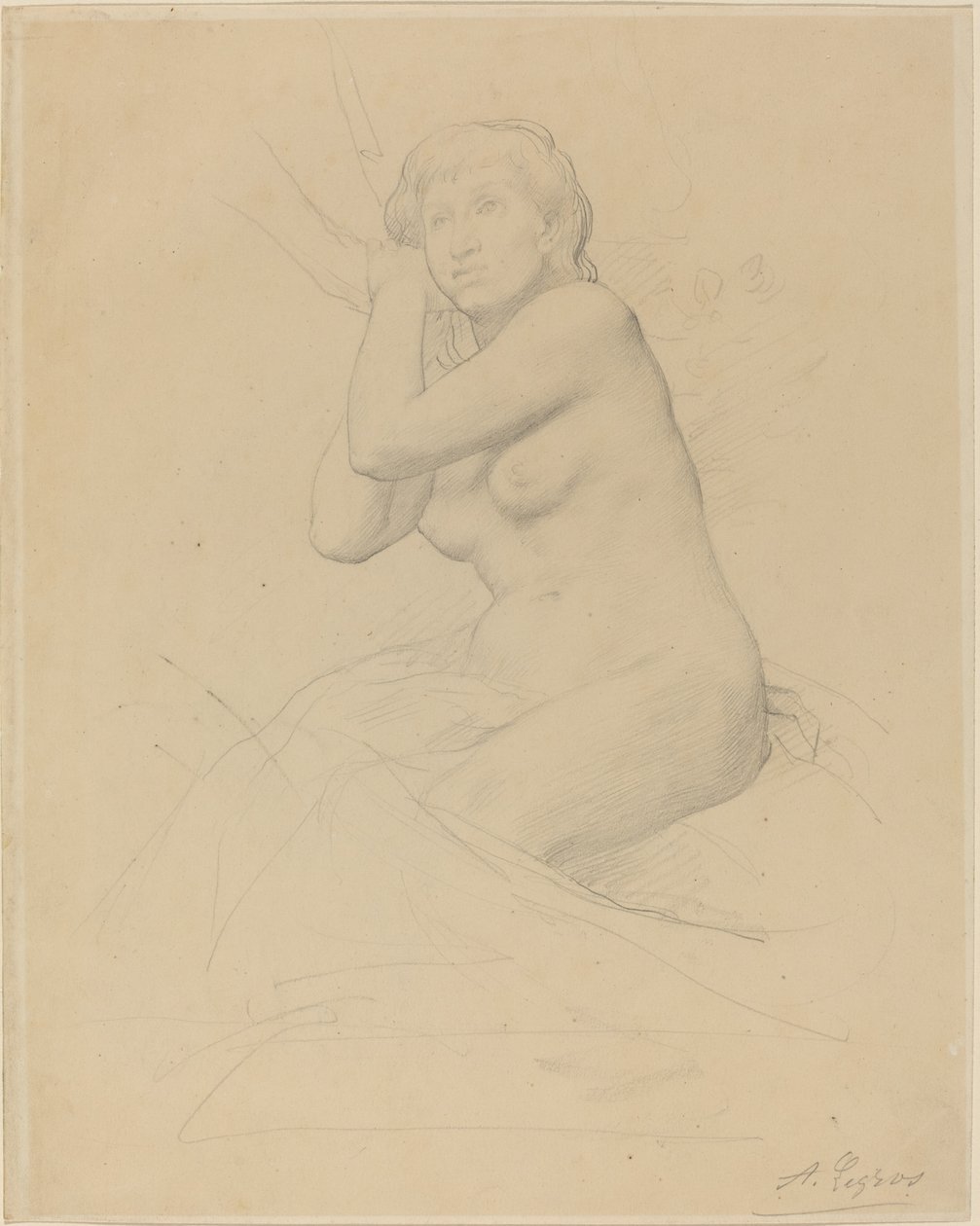 Kobieta nago w pozycji siedzącej autorstwa Alphonse Legros