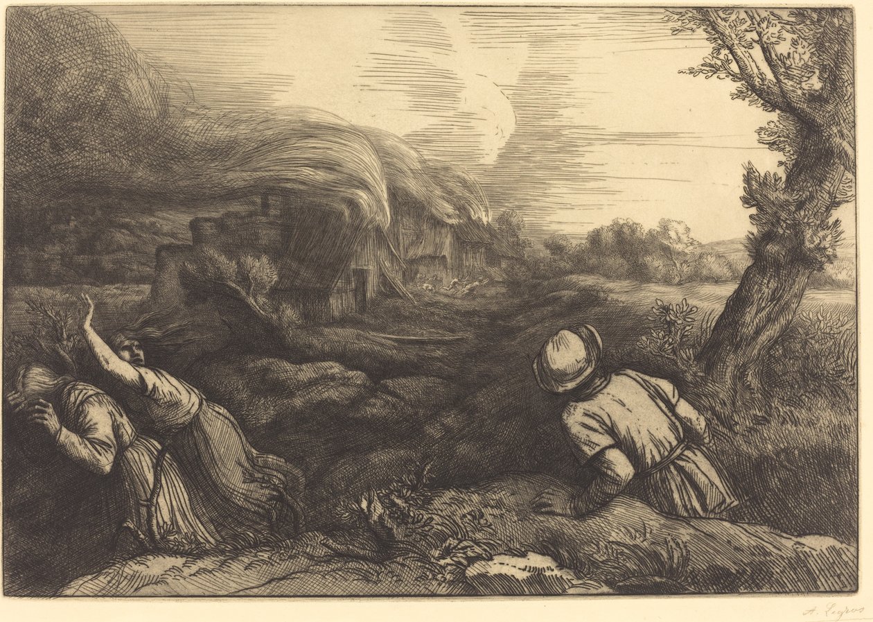 Pożar w wiosce Pożar w wiosce. autorstwa Alphonse Legros