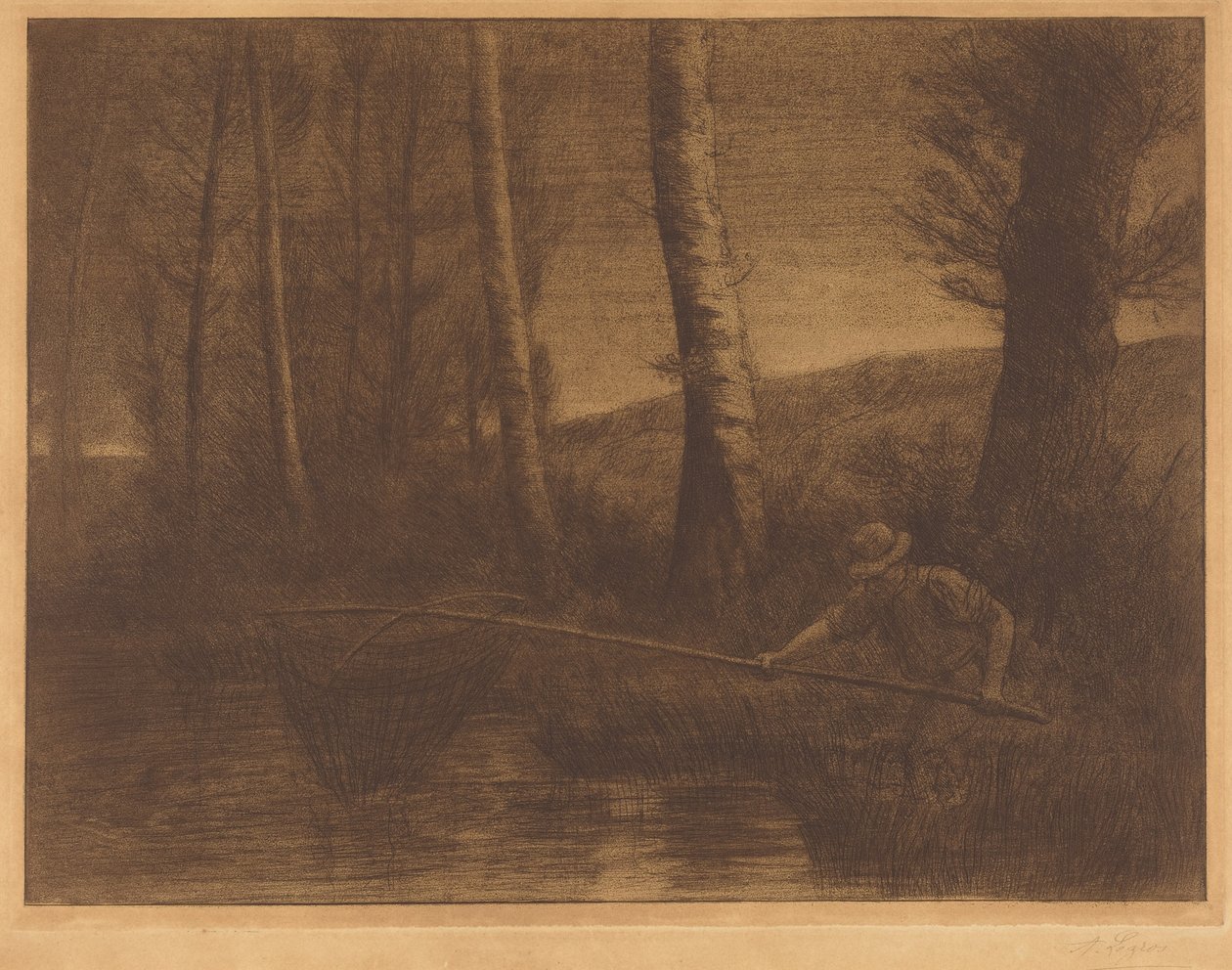 Rybak z siecią obręczową autorstwa Alphonse Legros