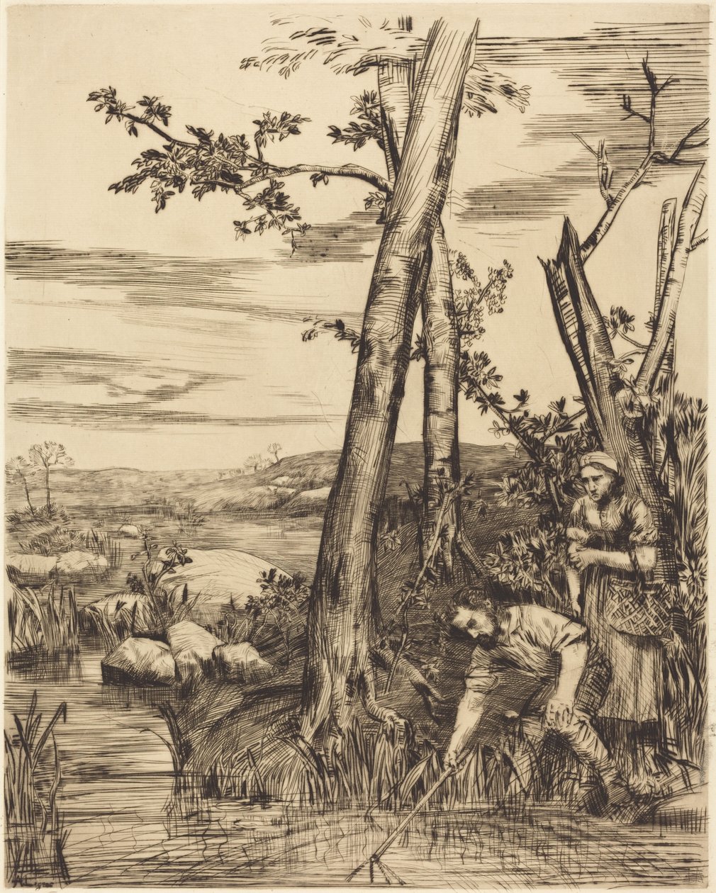 Fishing for Crayfish (Łowcy raków) autorstwa Alphonse Legros