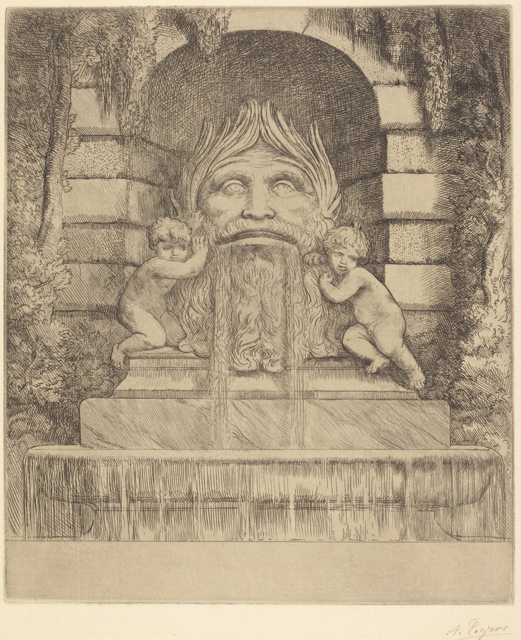 Fontanna: Groteska, dzieci i basen (Fontanna: Maska, dzieci i basen) autorstwa Alphonse Legros