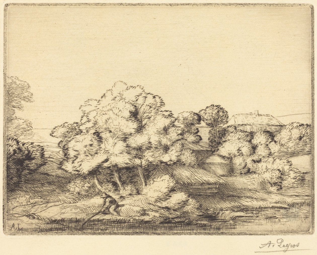 Hamlet near the Lake (Wioska nad jeziorem) autorstwa Alphonse Legros