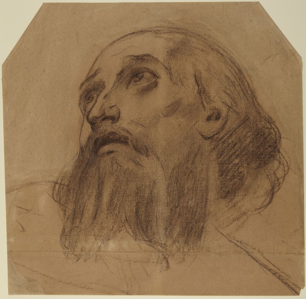 Głowa brodatego świętego spoglądającego w górę autorstwa Alphonse Legros