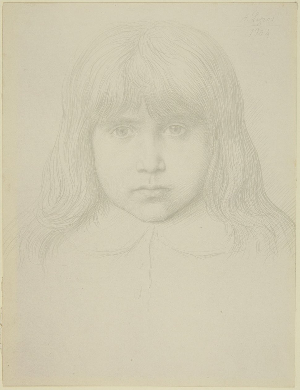 Głowa młodego chłopca z długimi włosami autorstwa Alphonse Legros