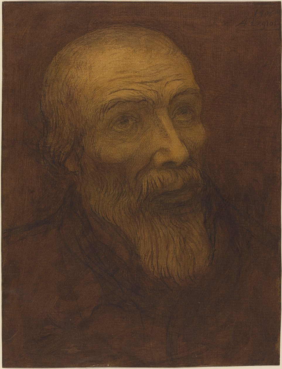 Głowa łysego mężczyzny z brodą autorstwa Alphonse Legros