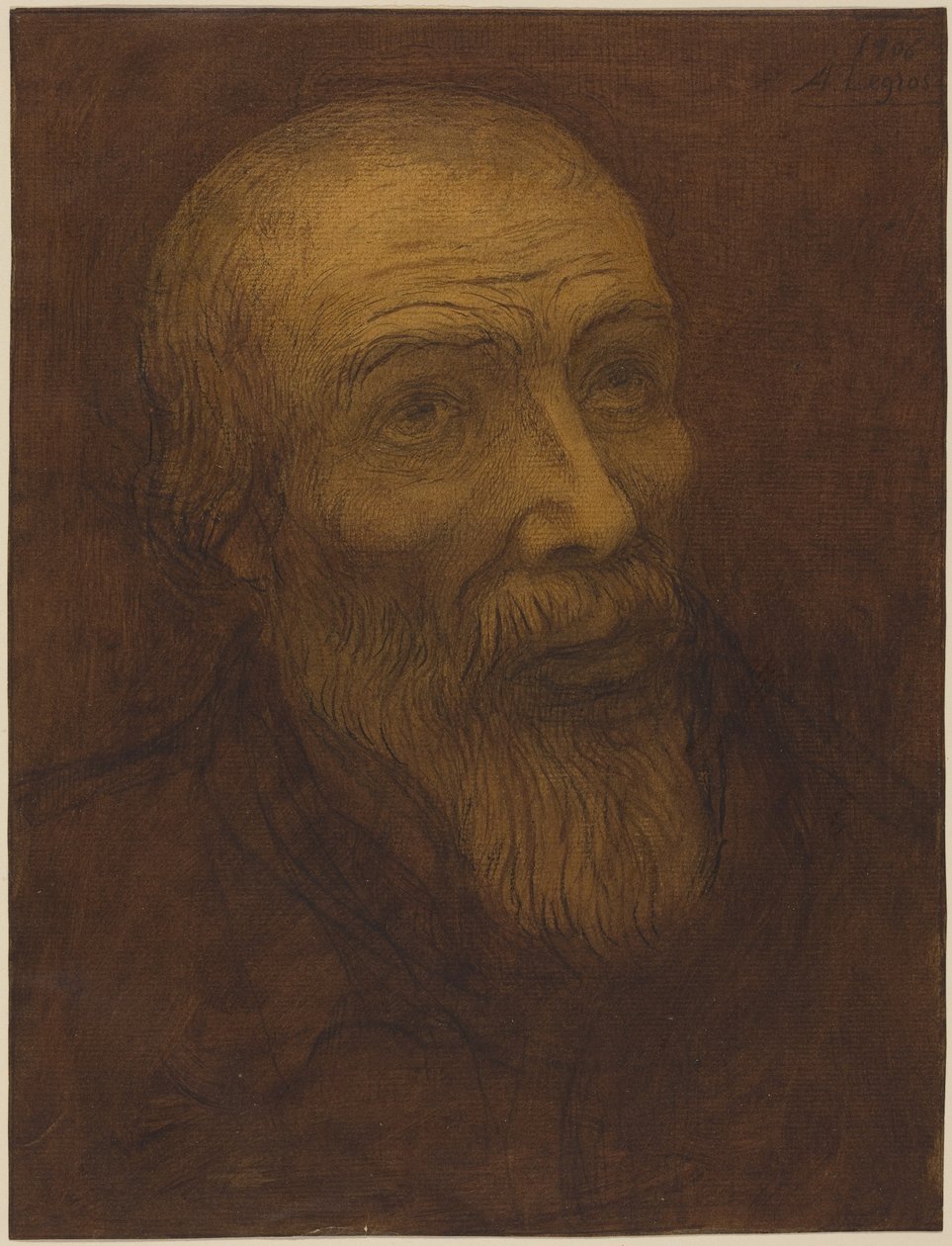 Głowa łysego mężczyzny z brodą autorstwa Alphonse Legros