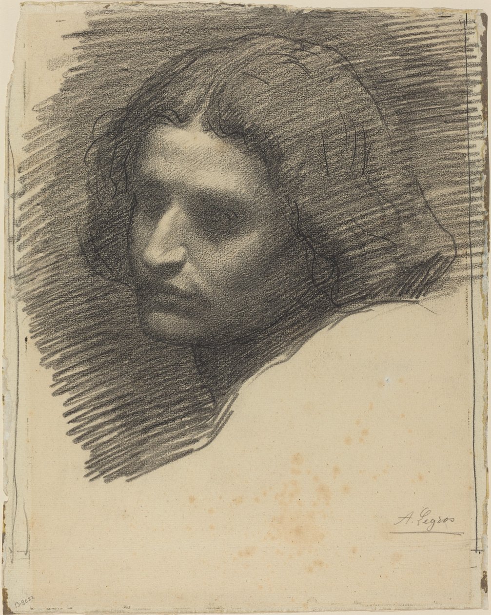 Głowa mężczyzny zwróconego w lewo [recto] autorstwa Alphonse Legros