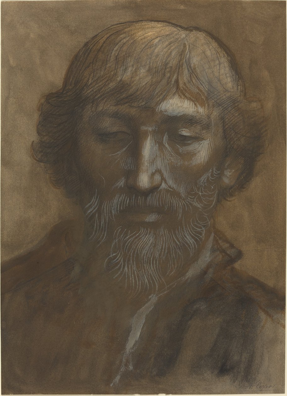 Głowa mężczyzny, pełna twarz autorstwa Alphonse Legros