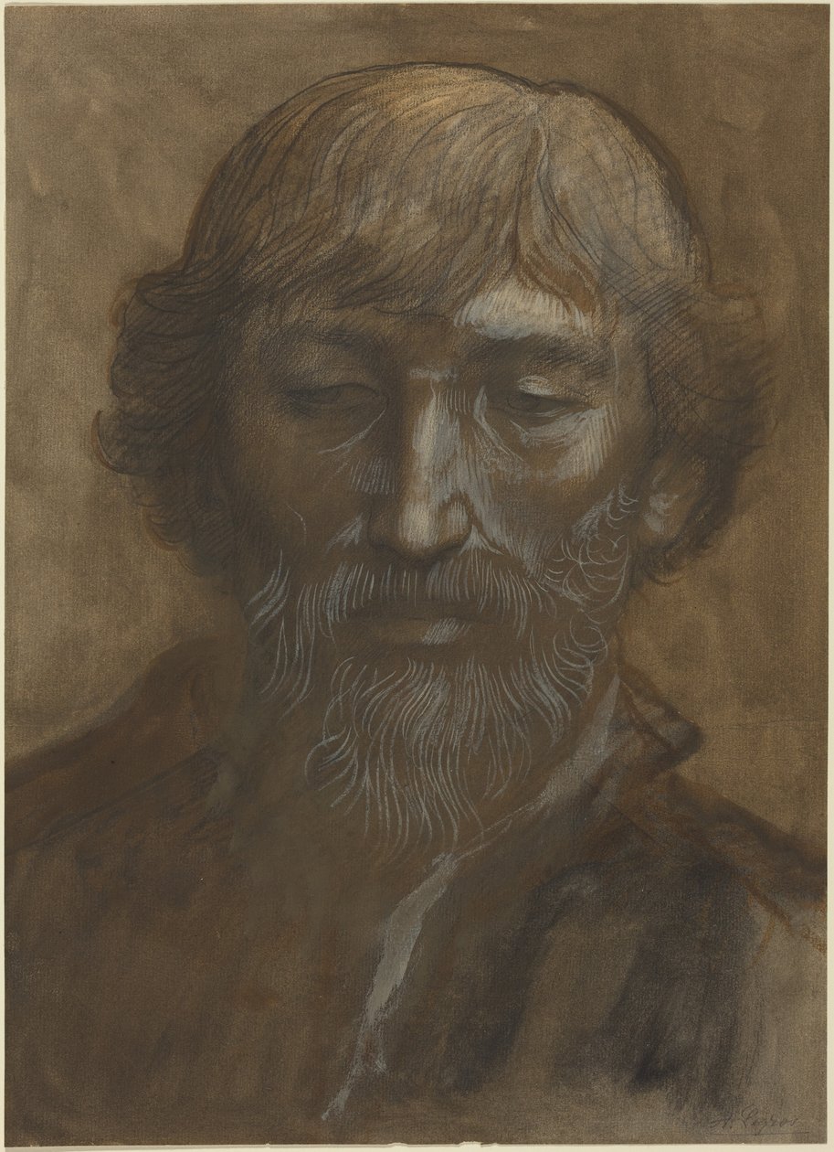 Głowa mężczyzny, widok z przodu autorstwa Alphonse Legros