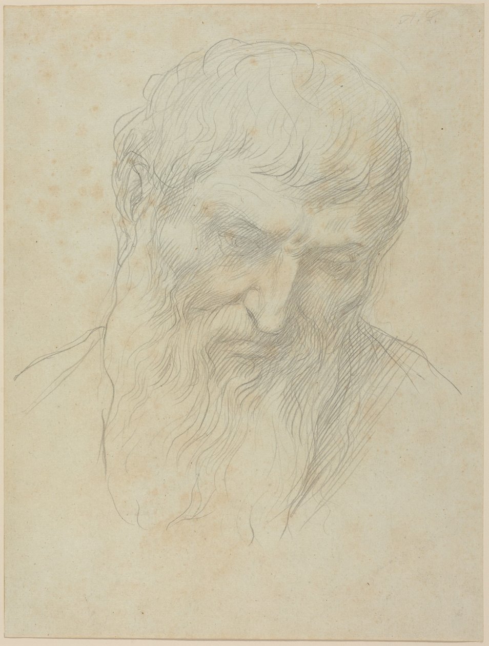Głowa mężczyzny o kręconych włosach i z brodą autorstwa Alphonse Legros