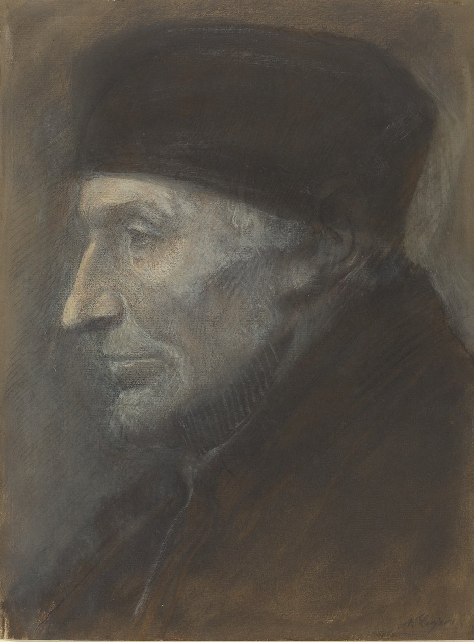 Głowa mężczyzny z jarmułką. autorstwa Alphonse Legros